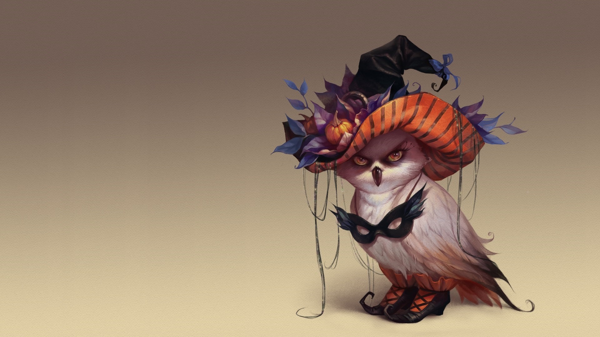 Halloween Owl Wearing a Witch Hat and Mask HD Wallpaper