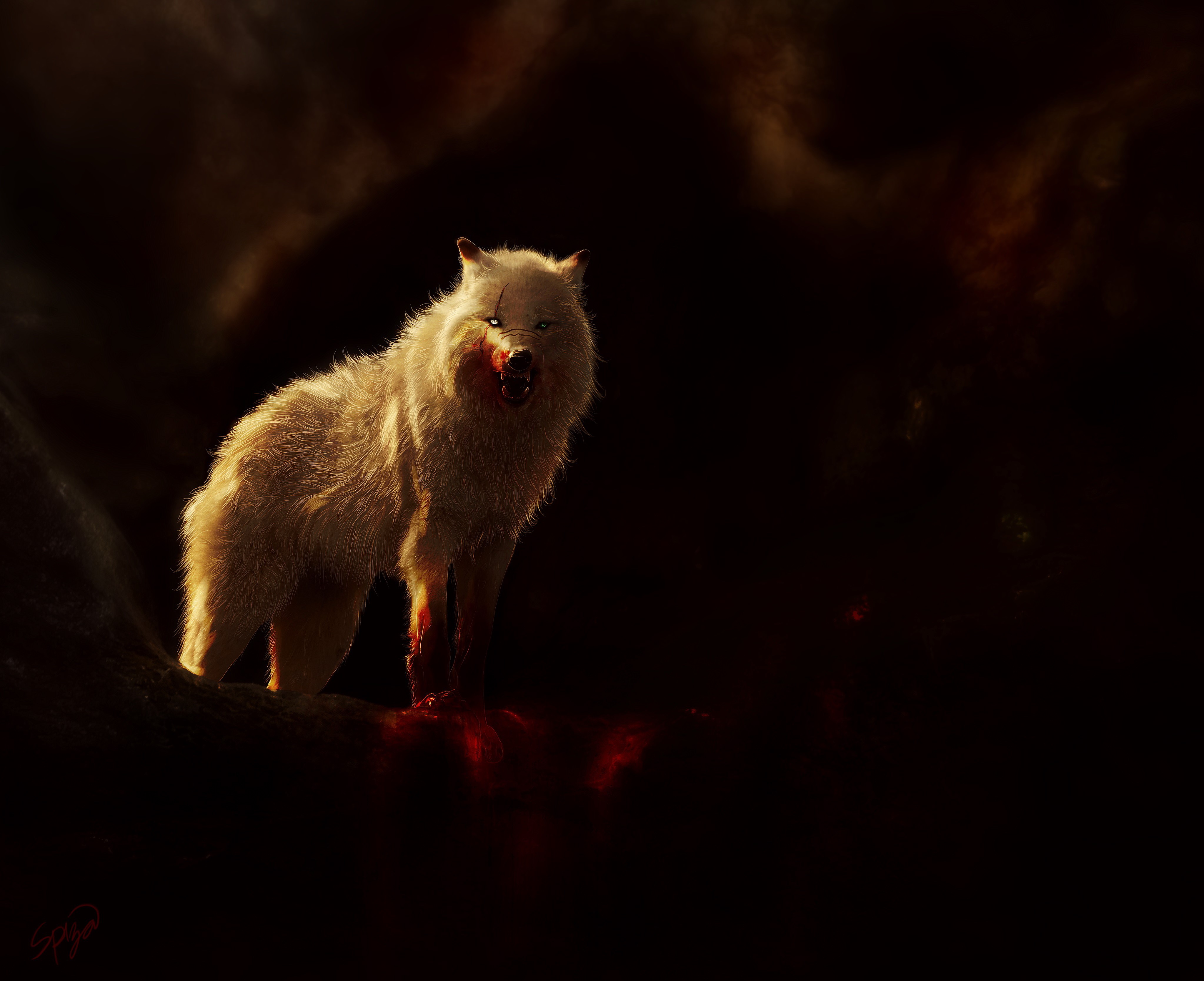 Painting Art of a Bloodied Wolf HD Wallpaper