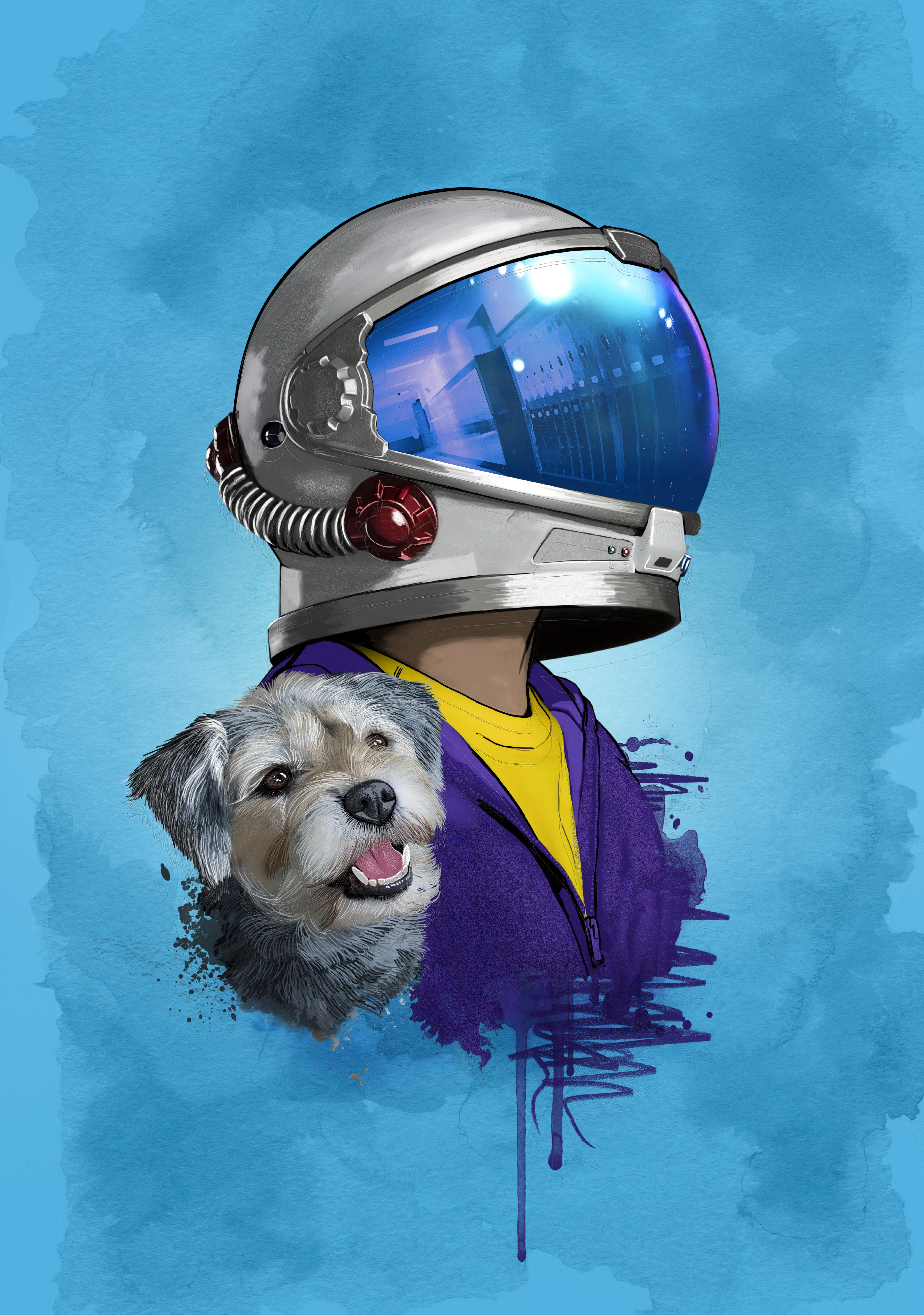 Astronaut helmet with dog and person HD Phone Wallpaper