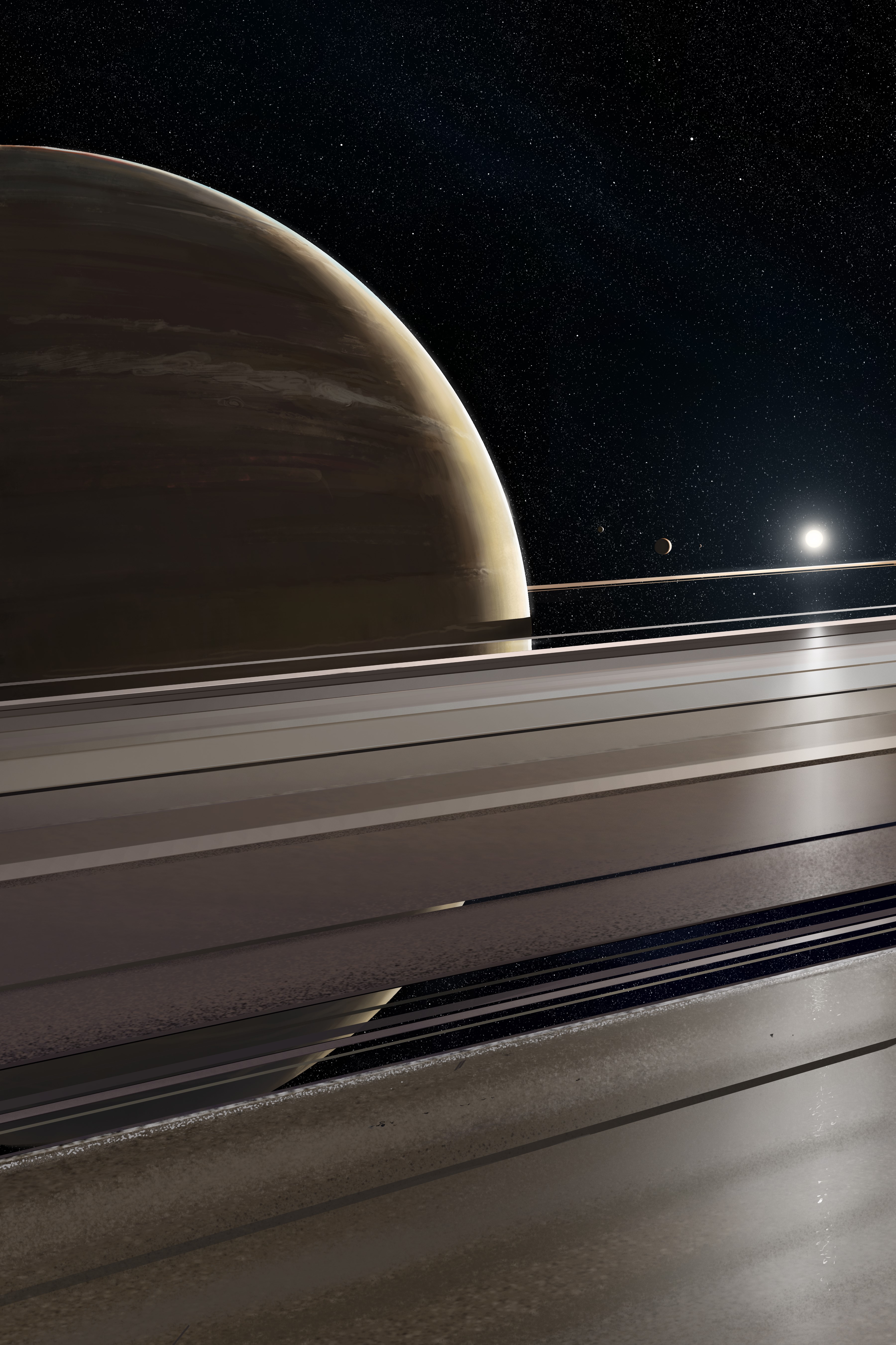 Saturn planet with rings and moons in space HD Phone Wallpaper