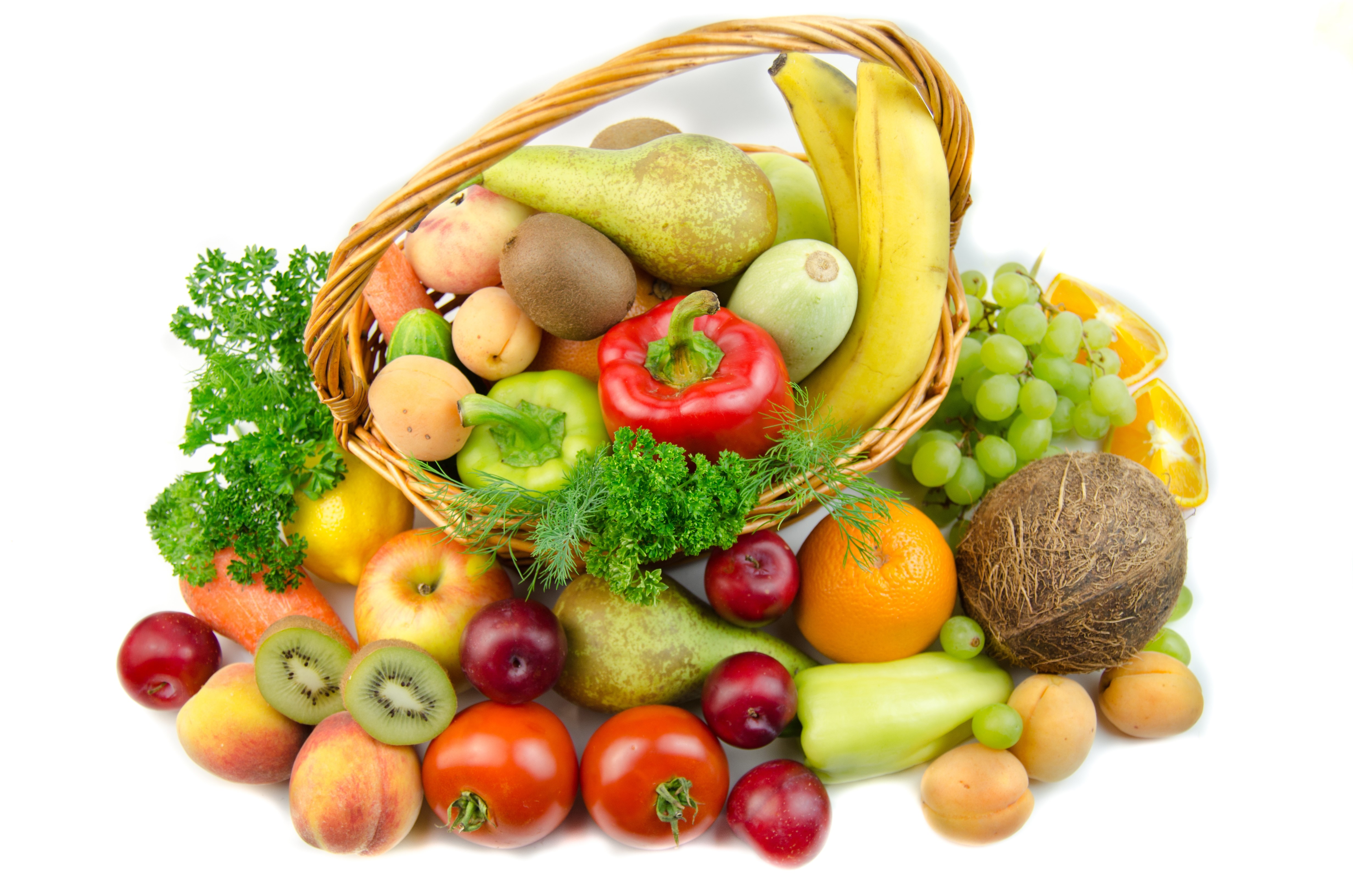 4K Vegetables and Fruits in Wicker Basket HD Wallpaper