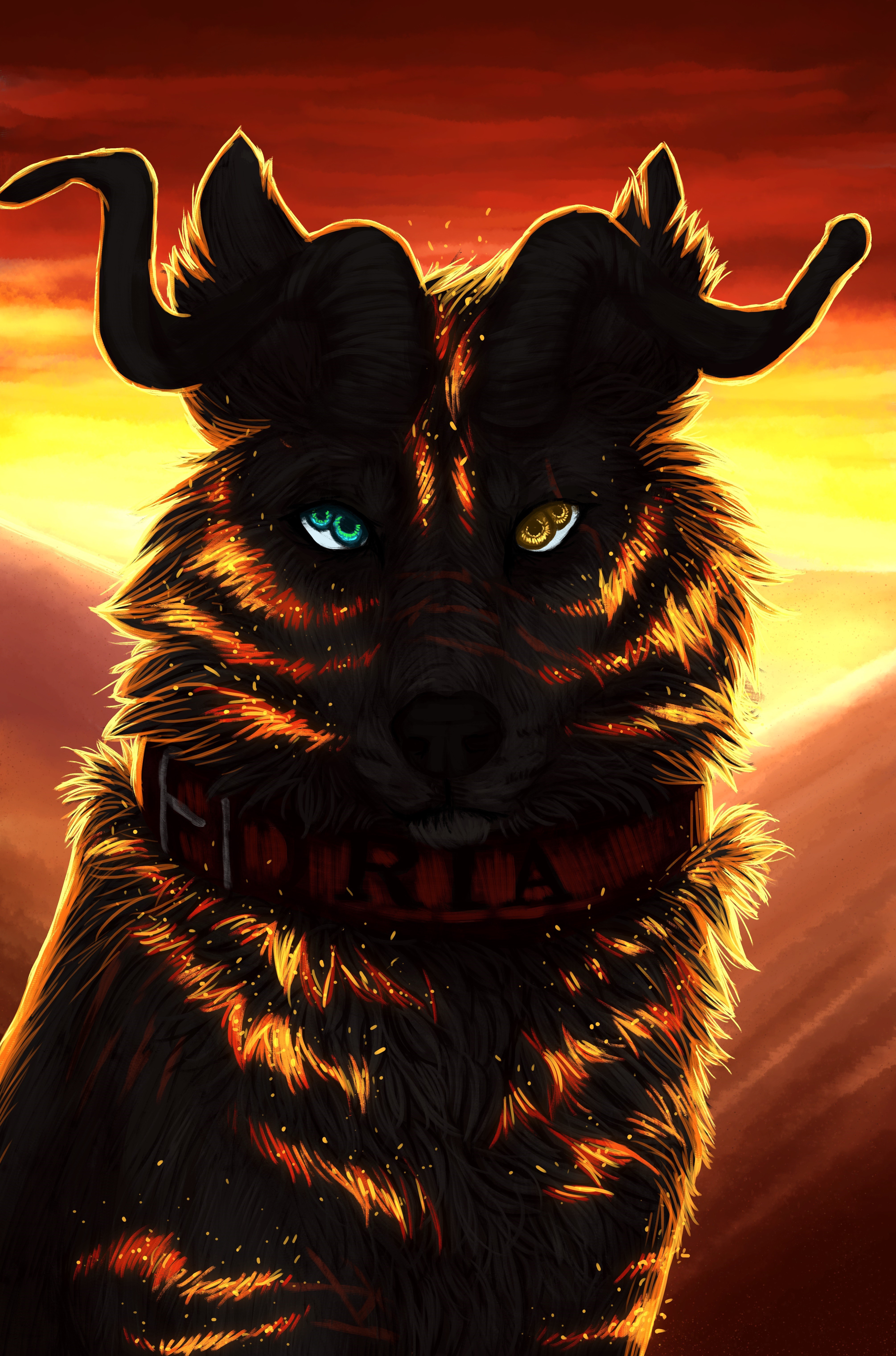 Magical wolf with horns and glowing eyes HD Phone Wallpaper