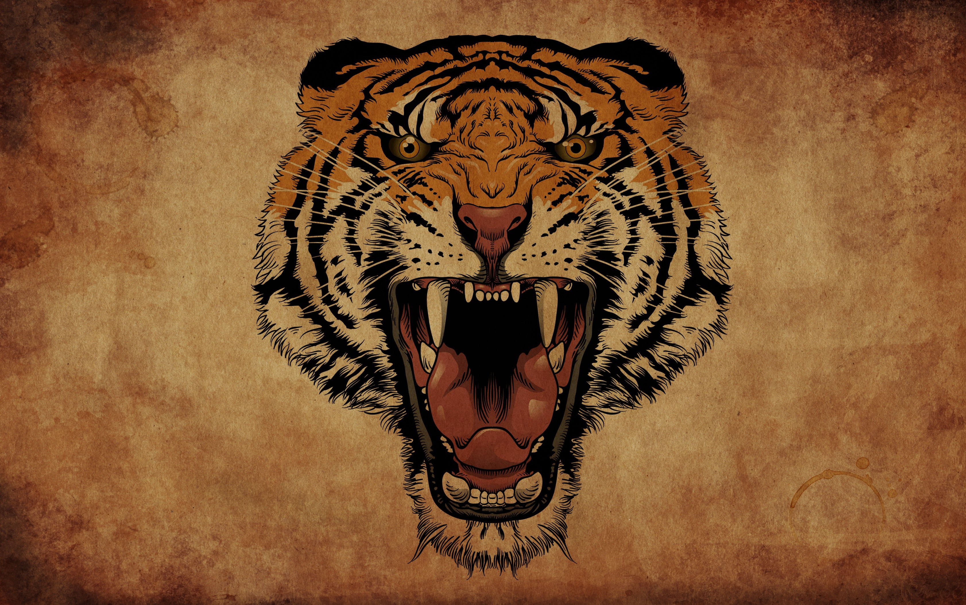 Tiger roaring with fangs and tongue visible HD Wallpaper
