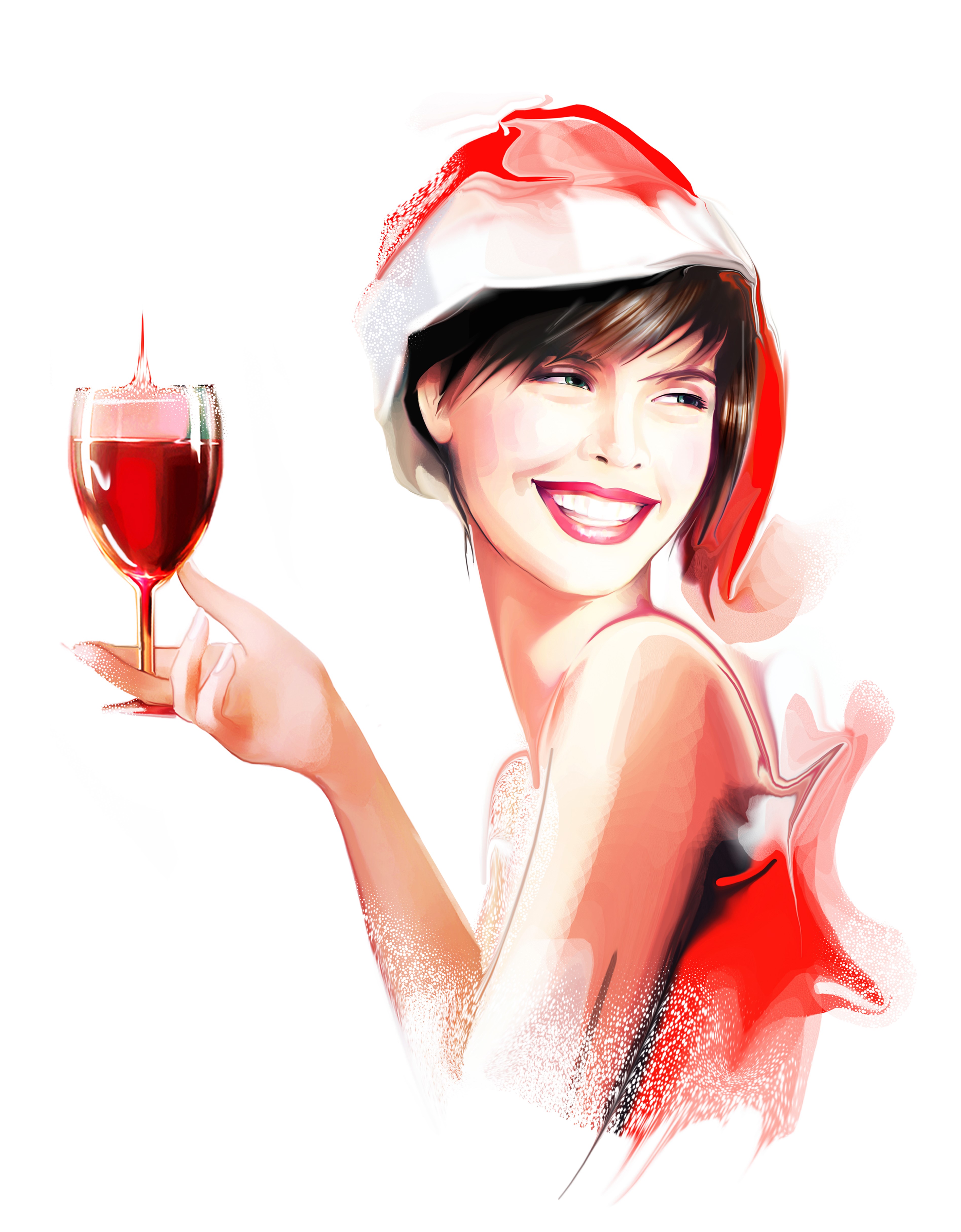 Woman in Santa hat holding wine glass HD Phone Wallpaper