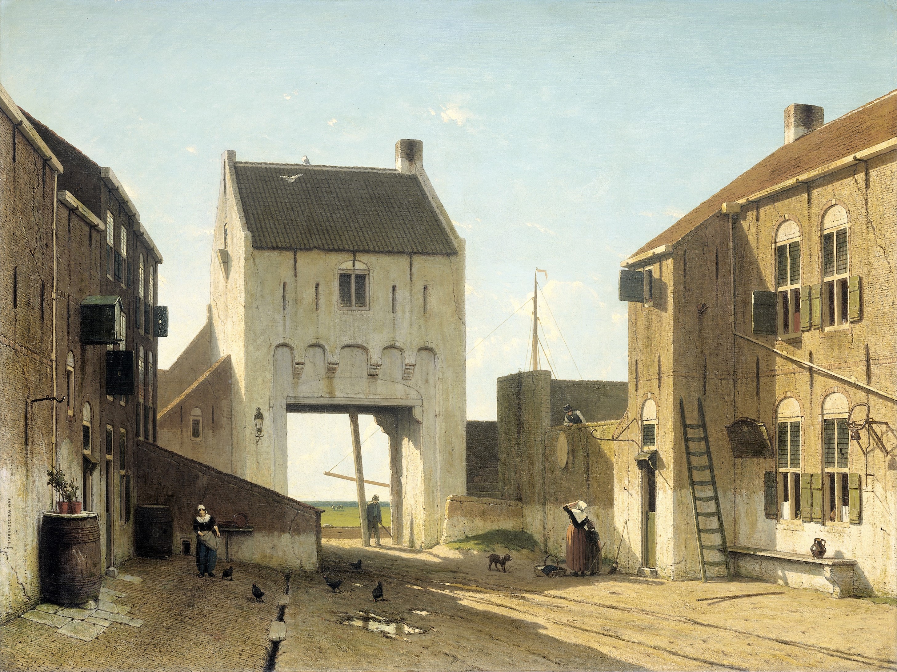 A Town Gate in Leerdam by Jan Weissenbruch HD Wallpaper