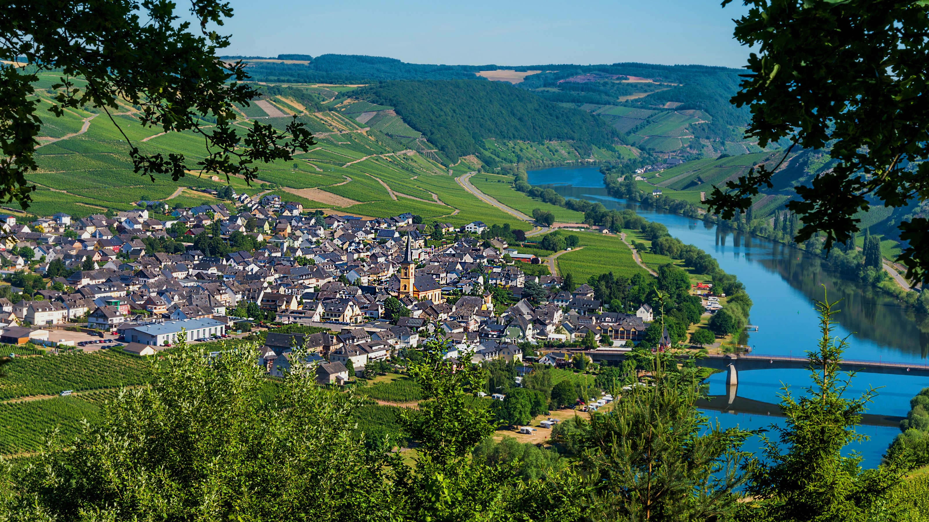 Town on Moselle River with Vineyards in Germany HD Wallpaper