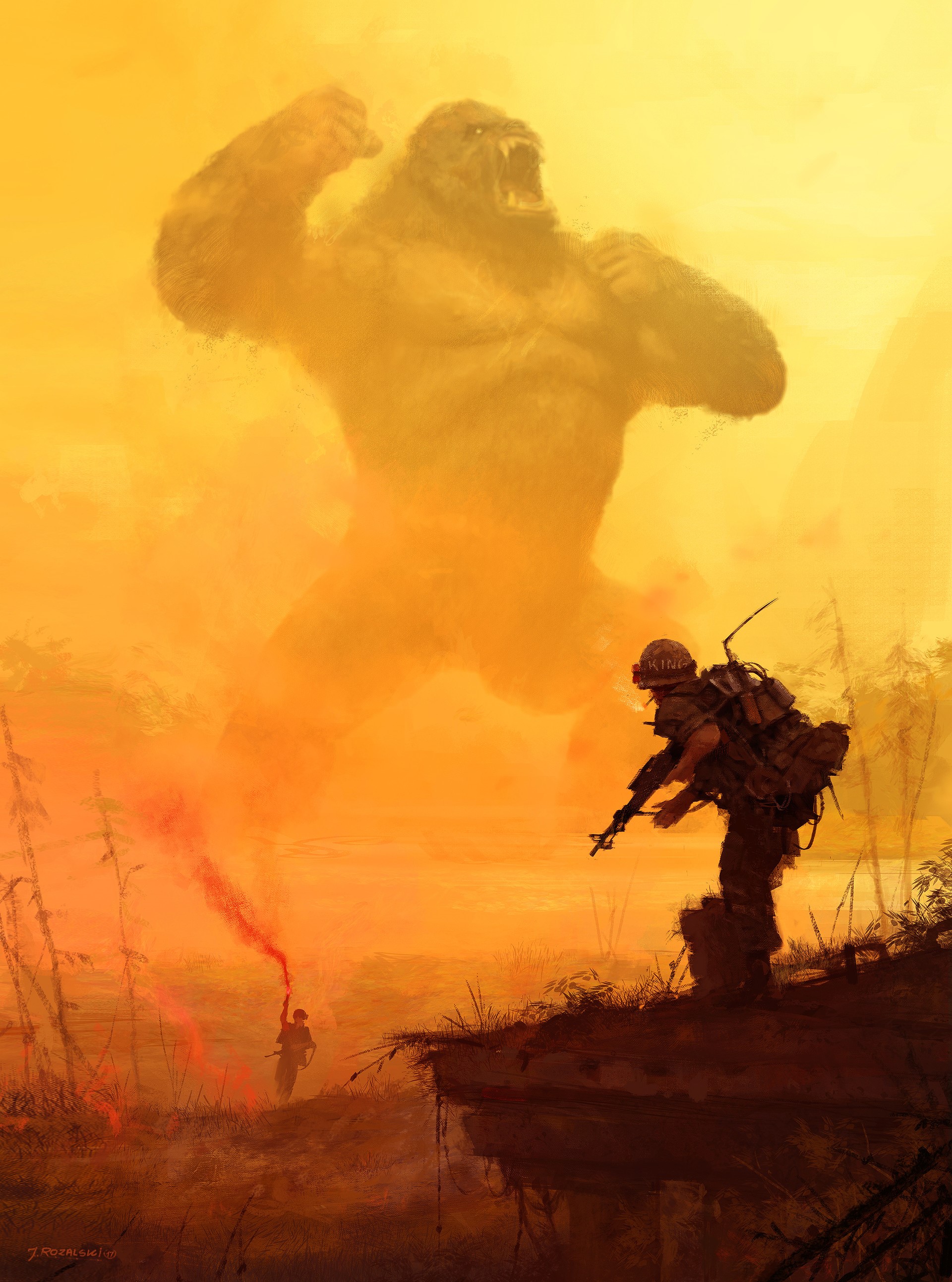 Giant Ape Kong and Soldiers in a Jungle HD Phone Wallpaper