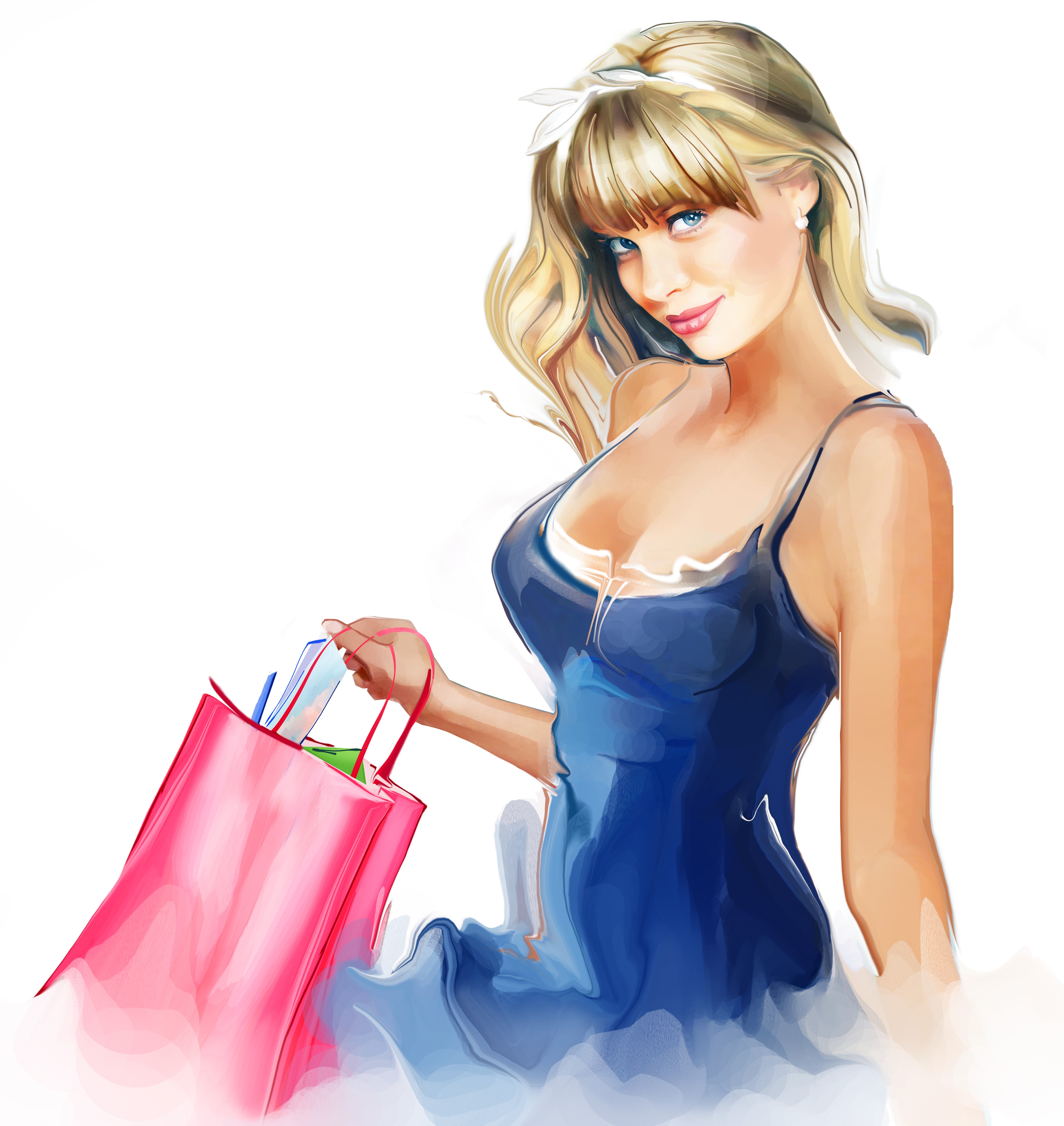 Painting Art of a Blonde Girl with Shopping Bags HD Wallpaper