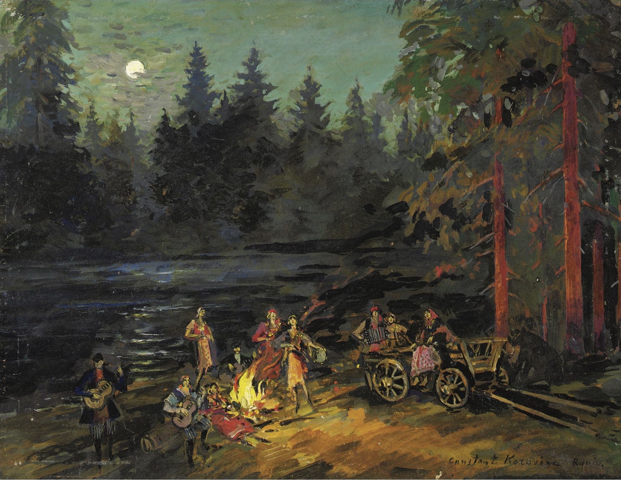 Gypsies by a Bonfire at Night HD Wallpaper