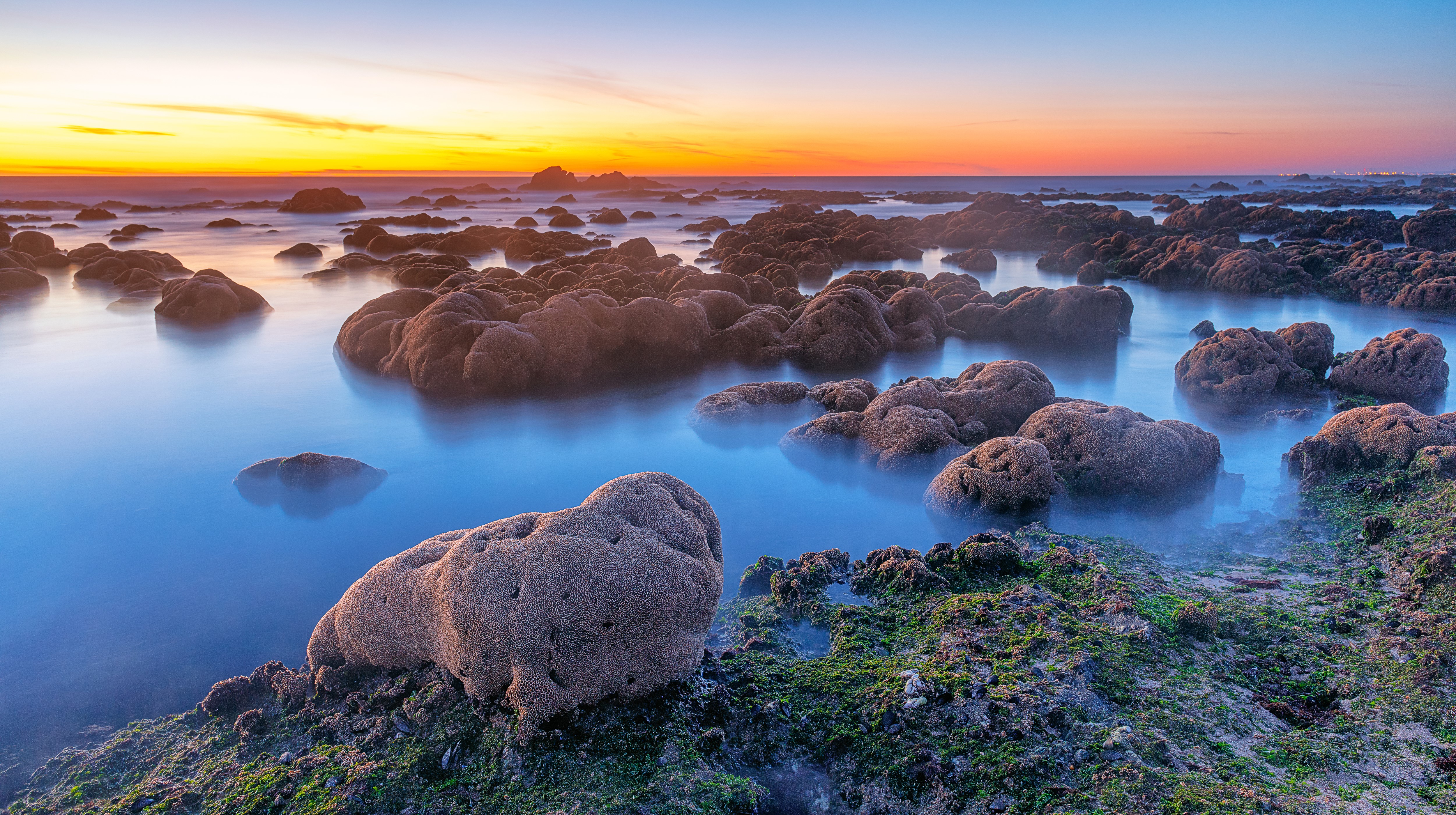 Porto Portugal Coast Stones Sunrise Sunset 4K HD Wallpaper
