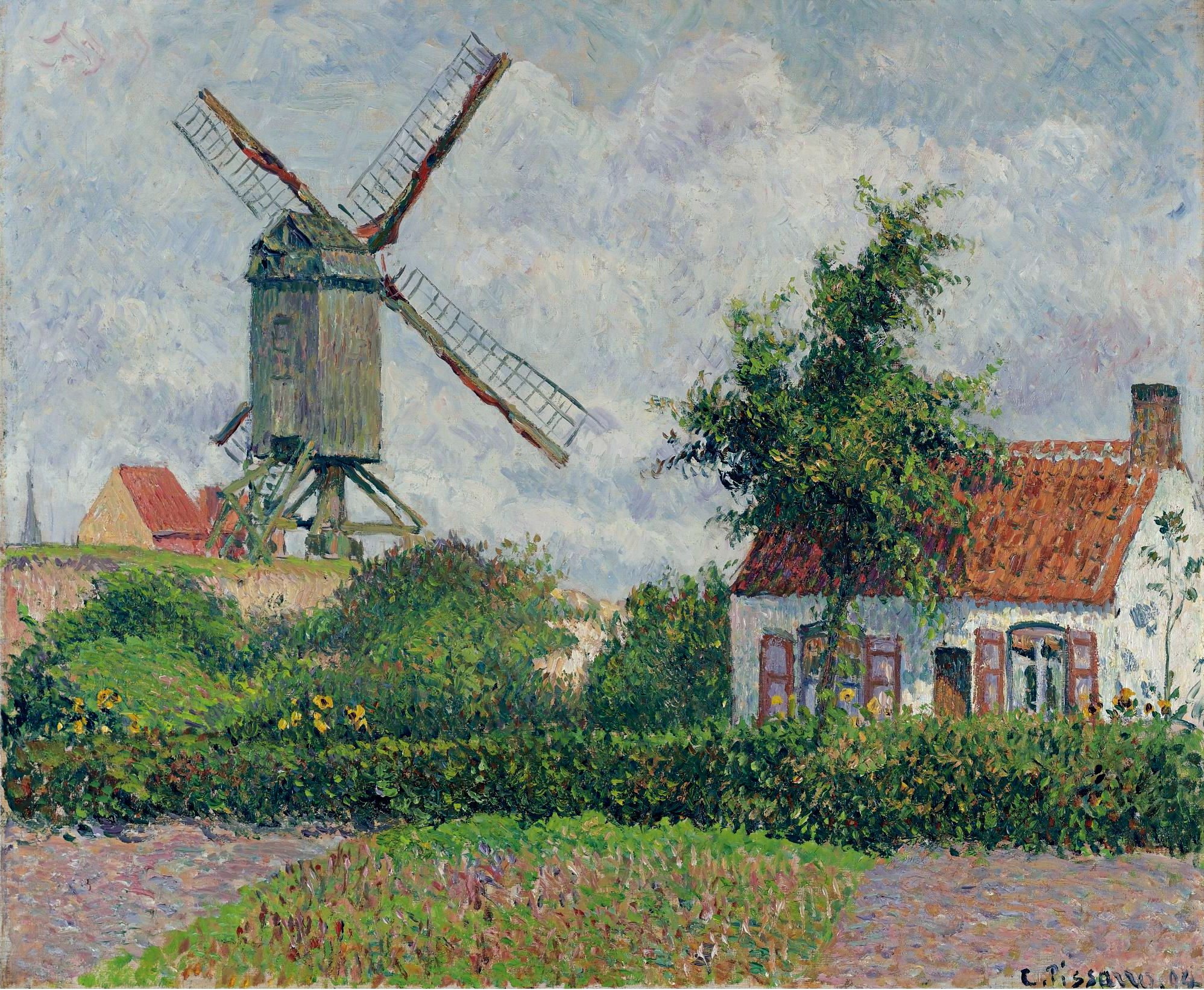 Windmill at Knokke by Camille Pissarro HD Wallpaper