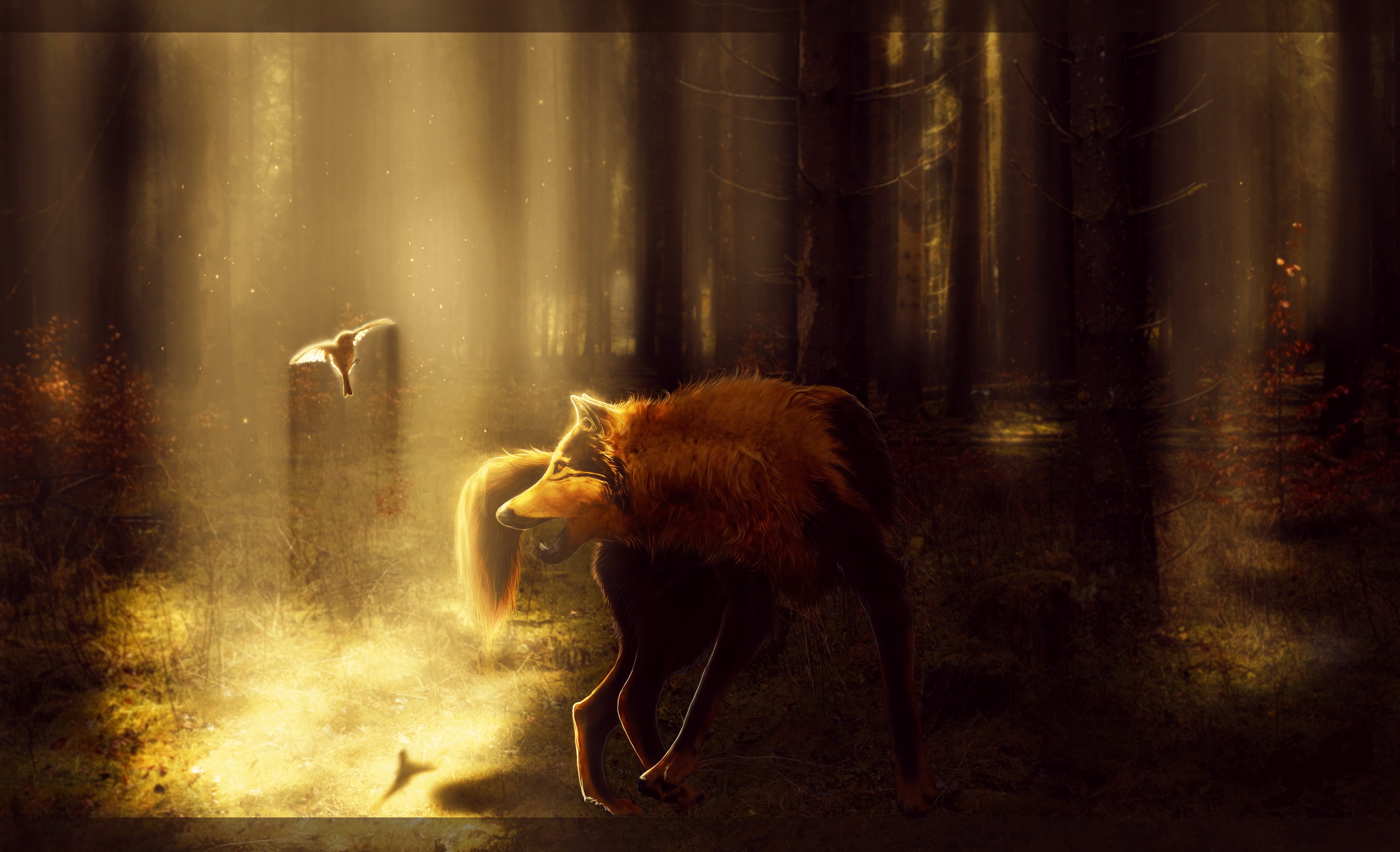 Painting Art of Wolves in Forest HD Wallpaper