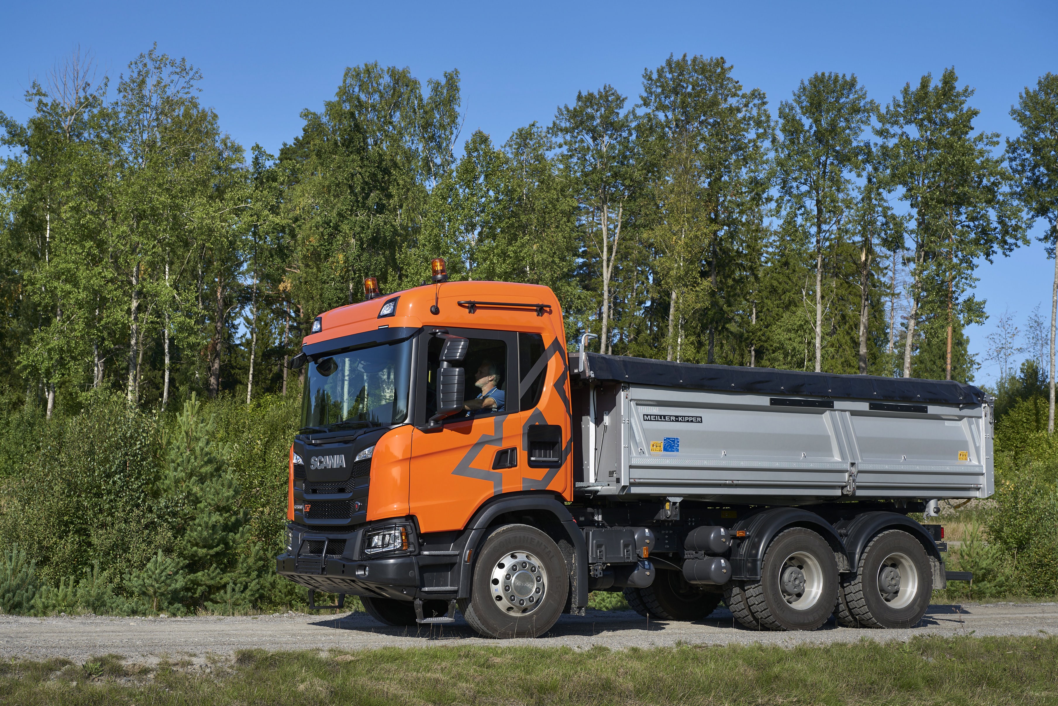 Orange Scania dump truck with a trailer HD Wallpaper