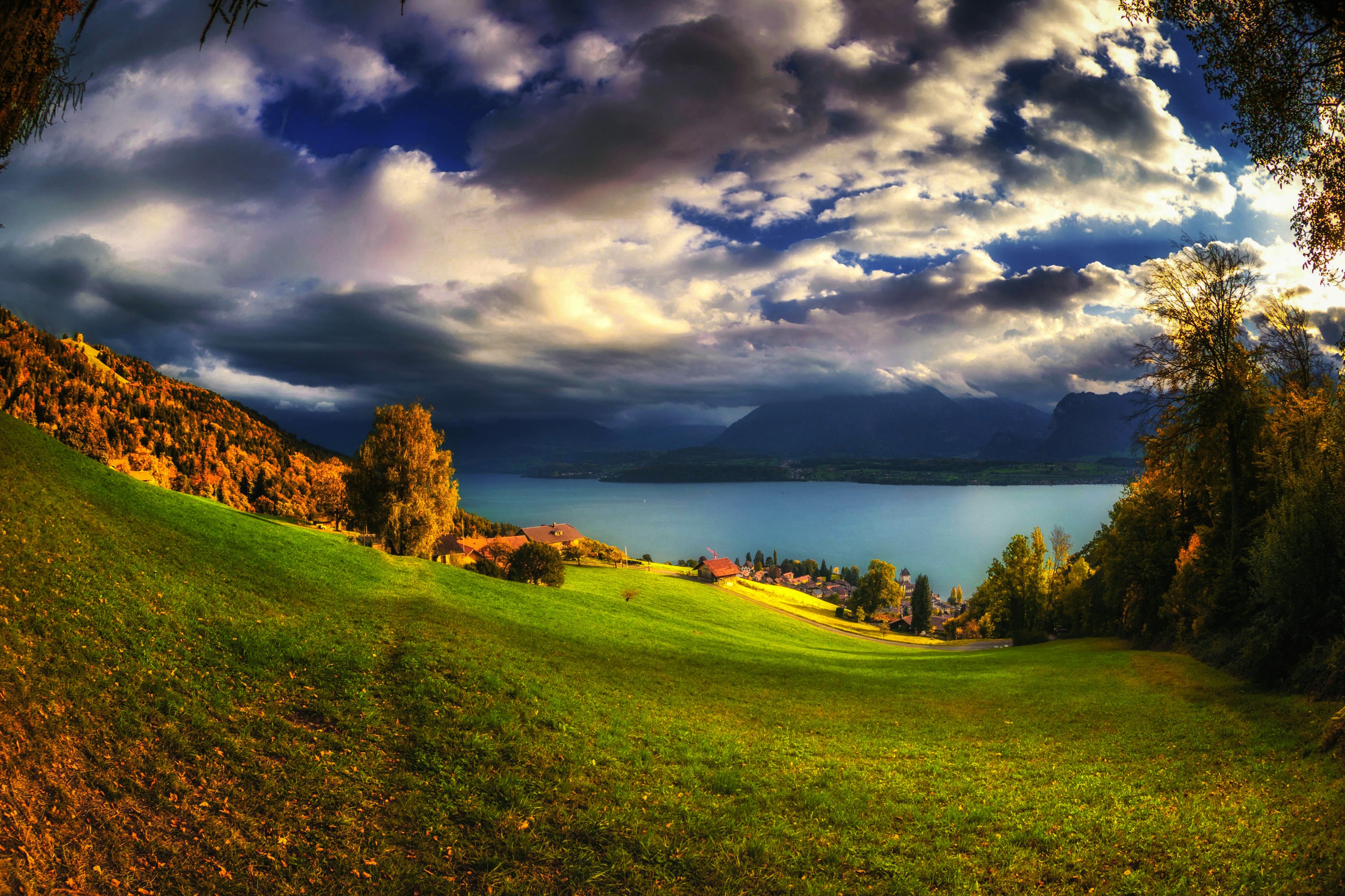 Oberhofen, Switzerland Lake Scenery in Autumn HD Wallpaper