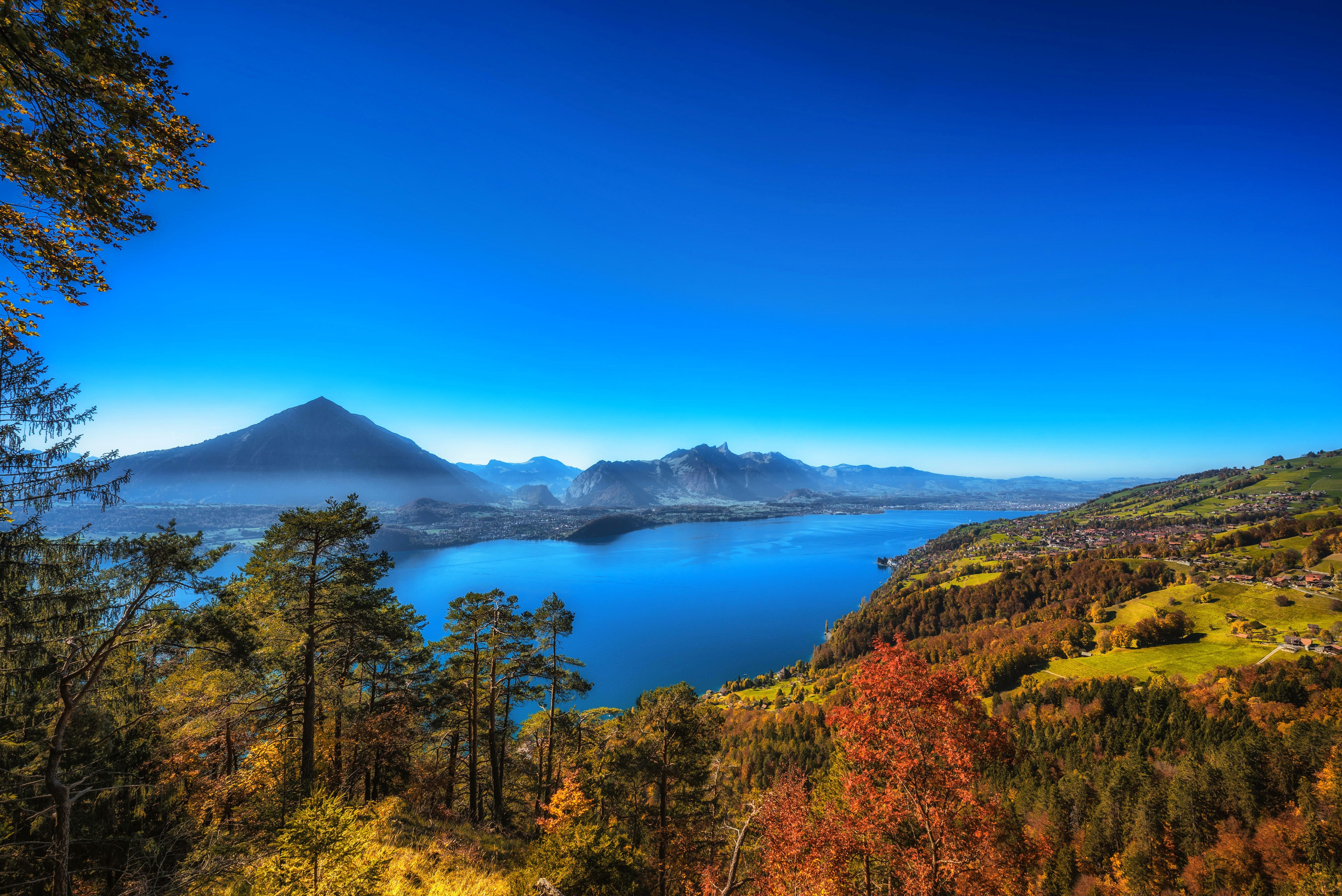 Lake Thun in Canton of Berne, Switzerland during Autumn HD Wallpaper