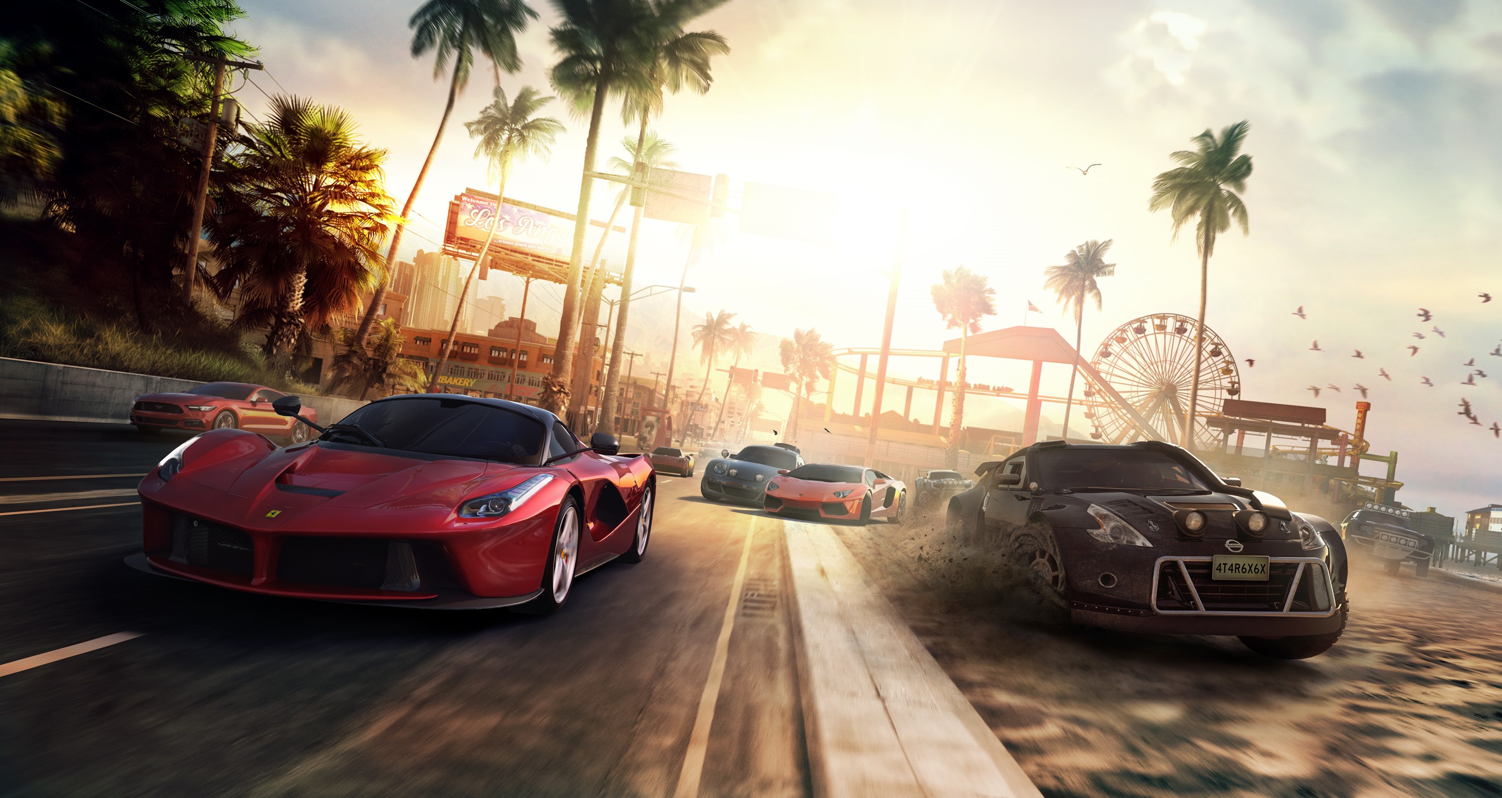 Ferrari and Nissan cars racing in The Crew HD Wallpaper