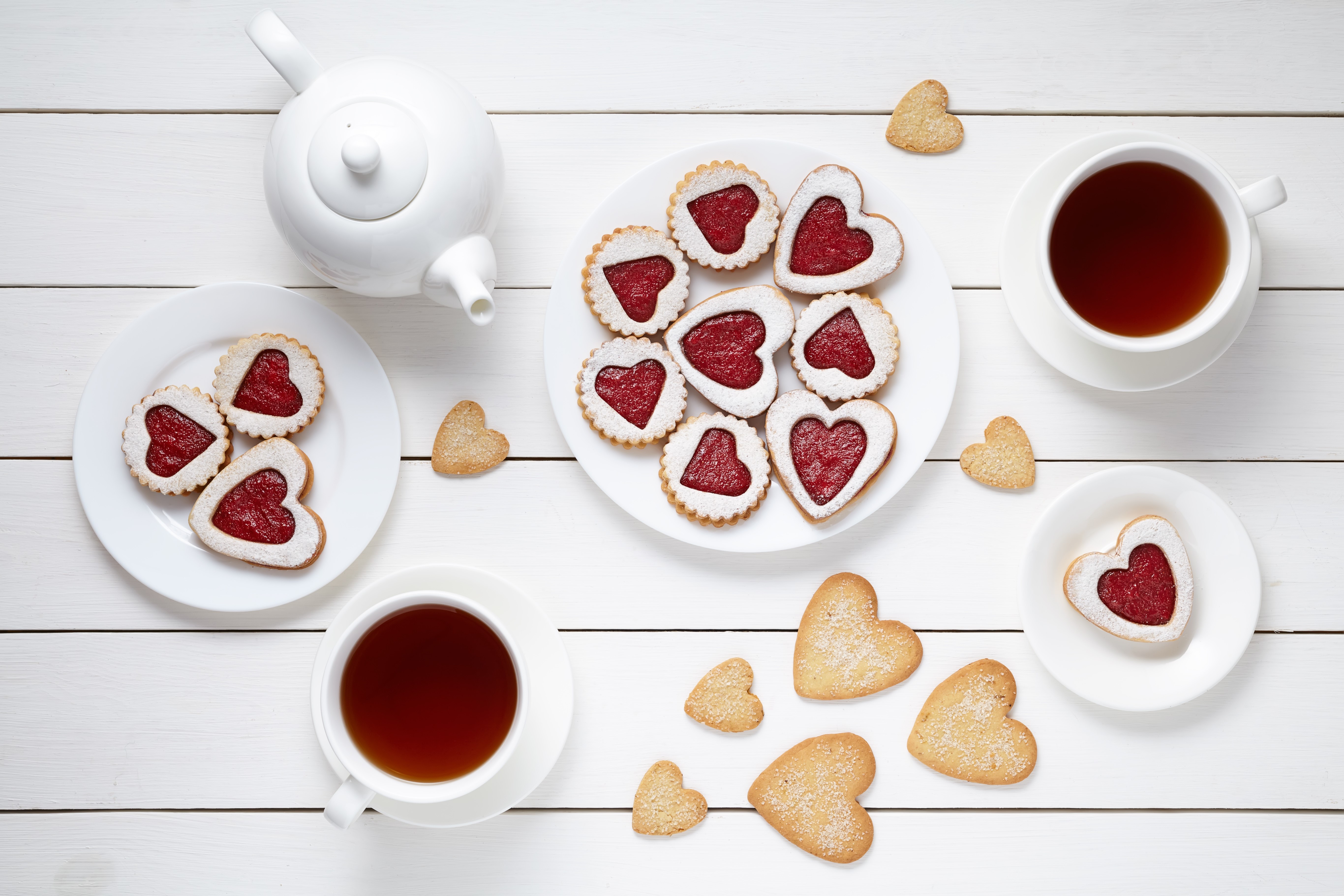 Valentine's Day Heart Cookies and Tea HD Wallpaper