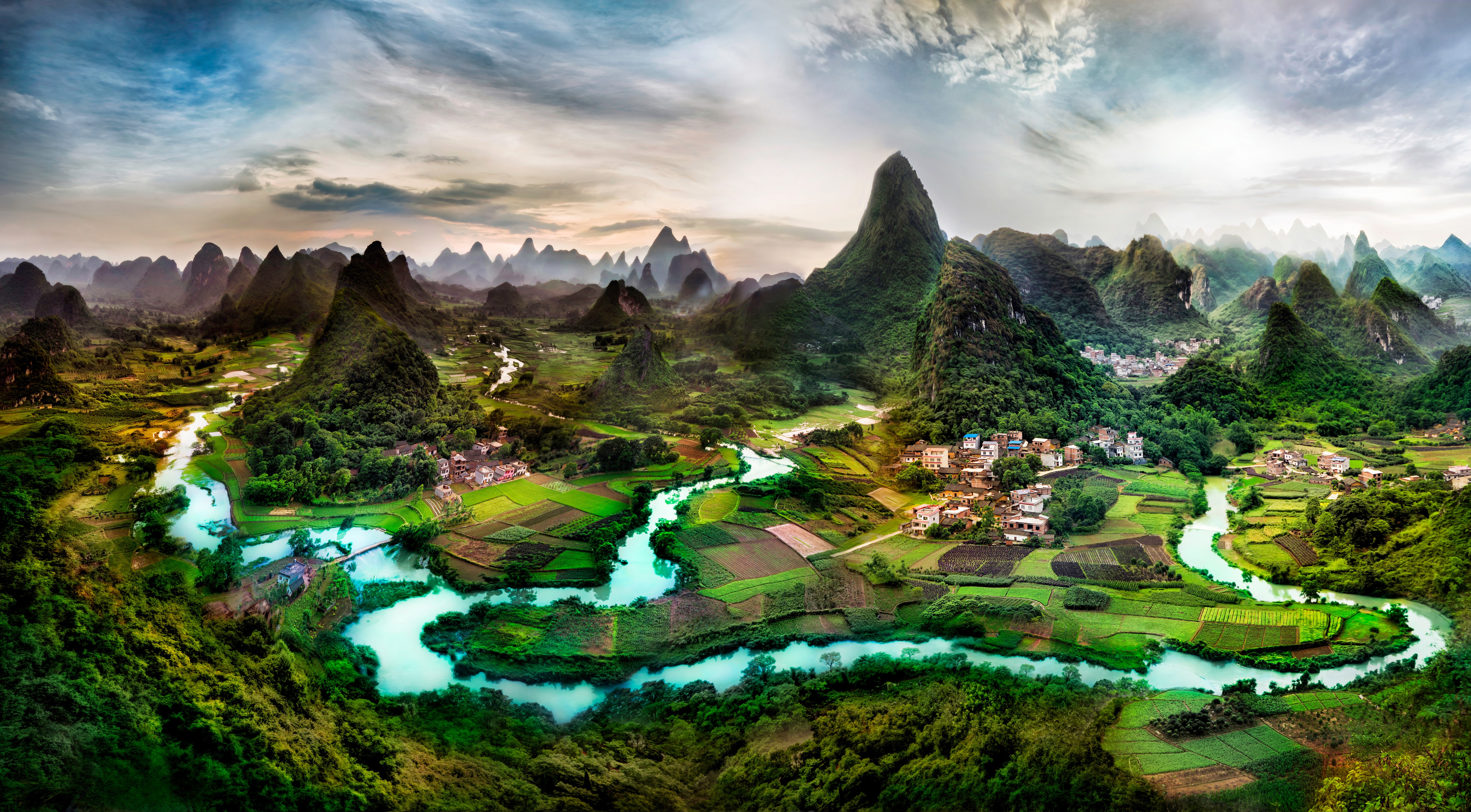 Guangxi Province China River Valley with Karst Mountains HD Wallpaper
