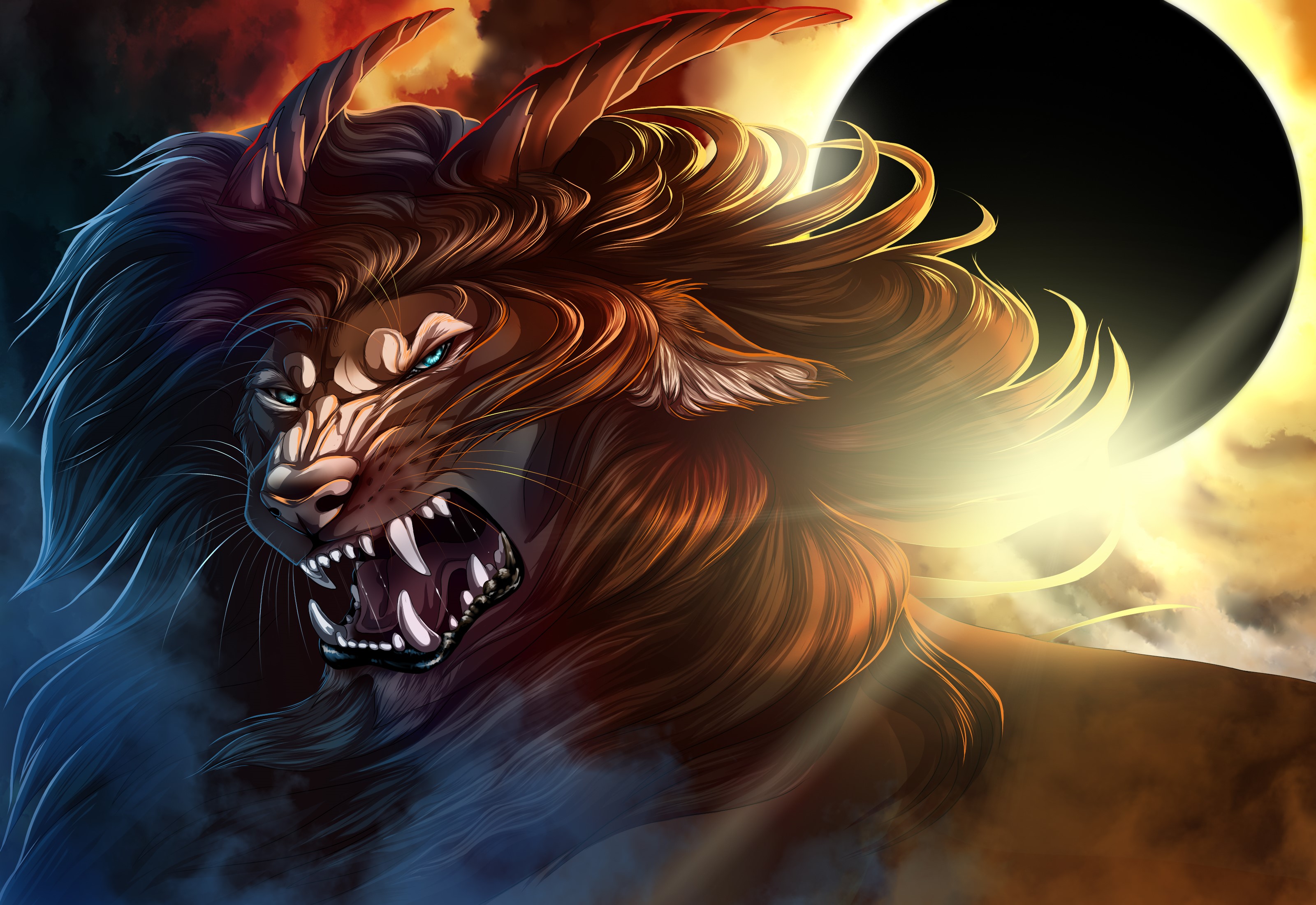 Werewolf roaring during a solar eclipse HD Wallpaper