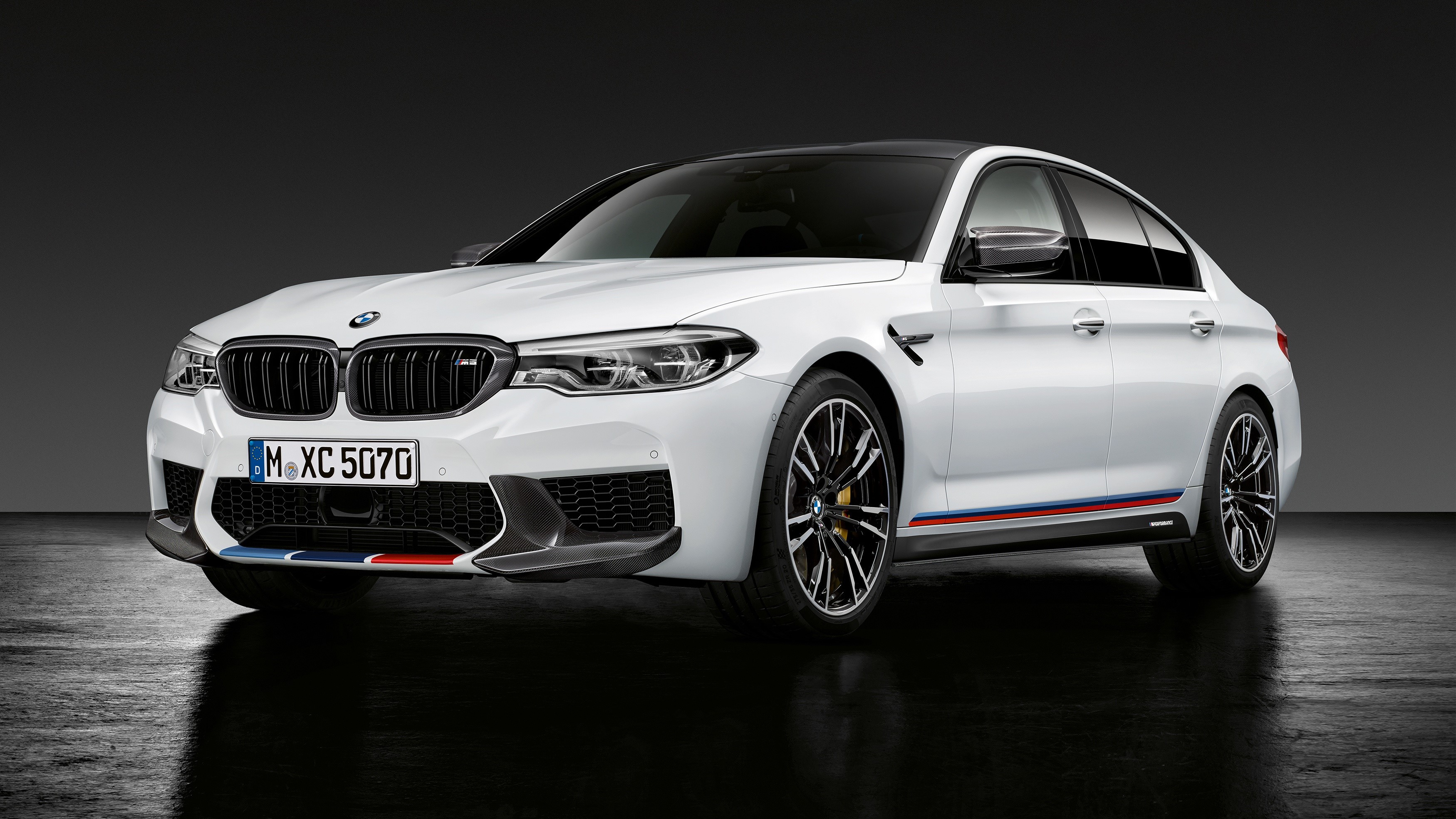White BMW M5 Sedan with M Performance Accents HD Wallpaper
