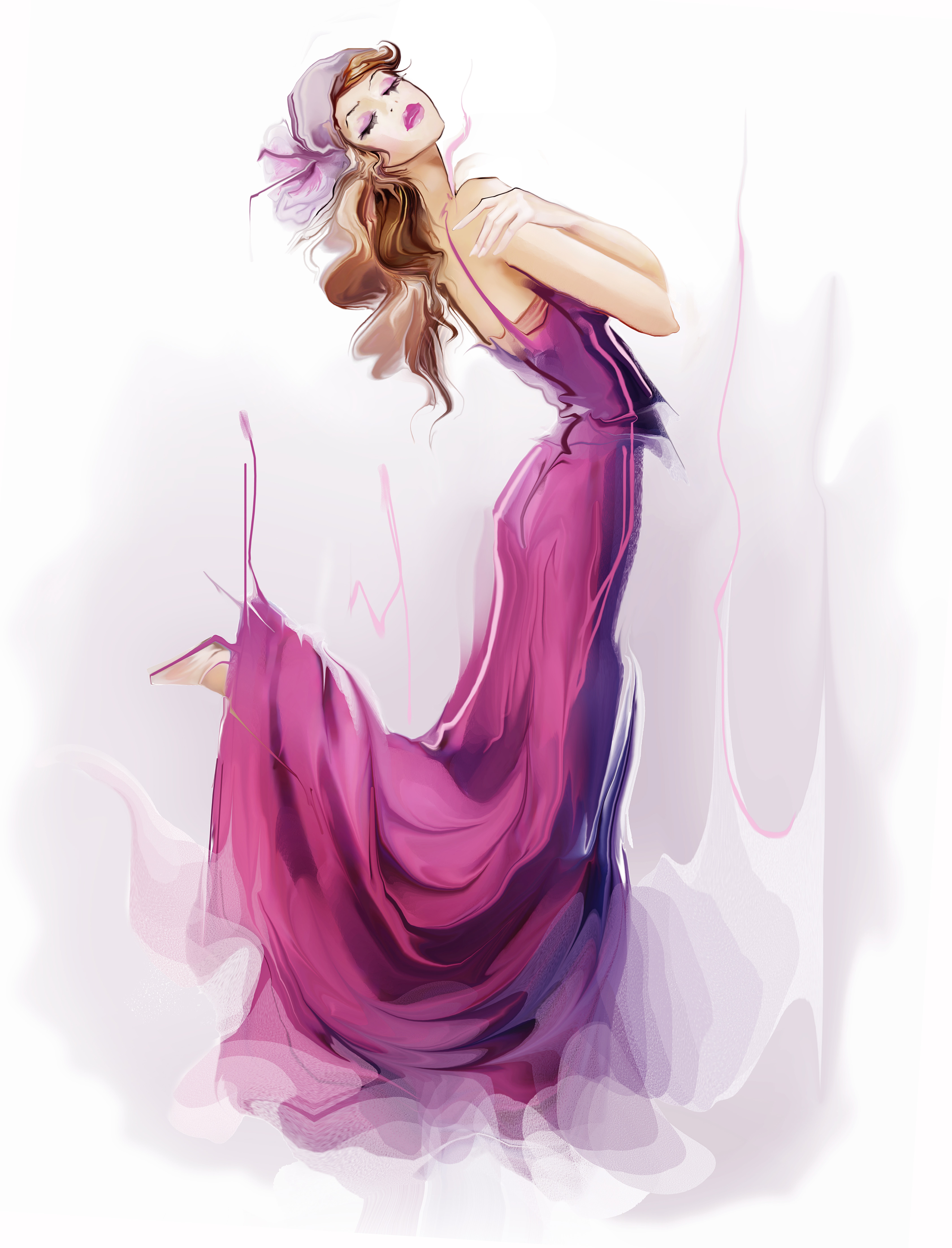 Painting of a woman in a purple dress HD Phone Wallpaper