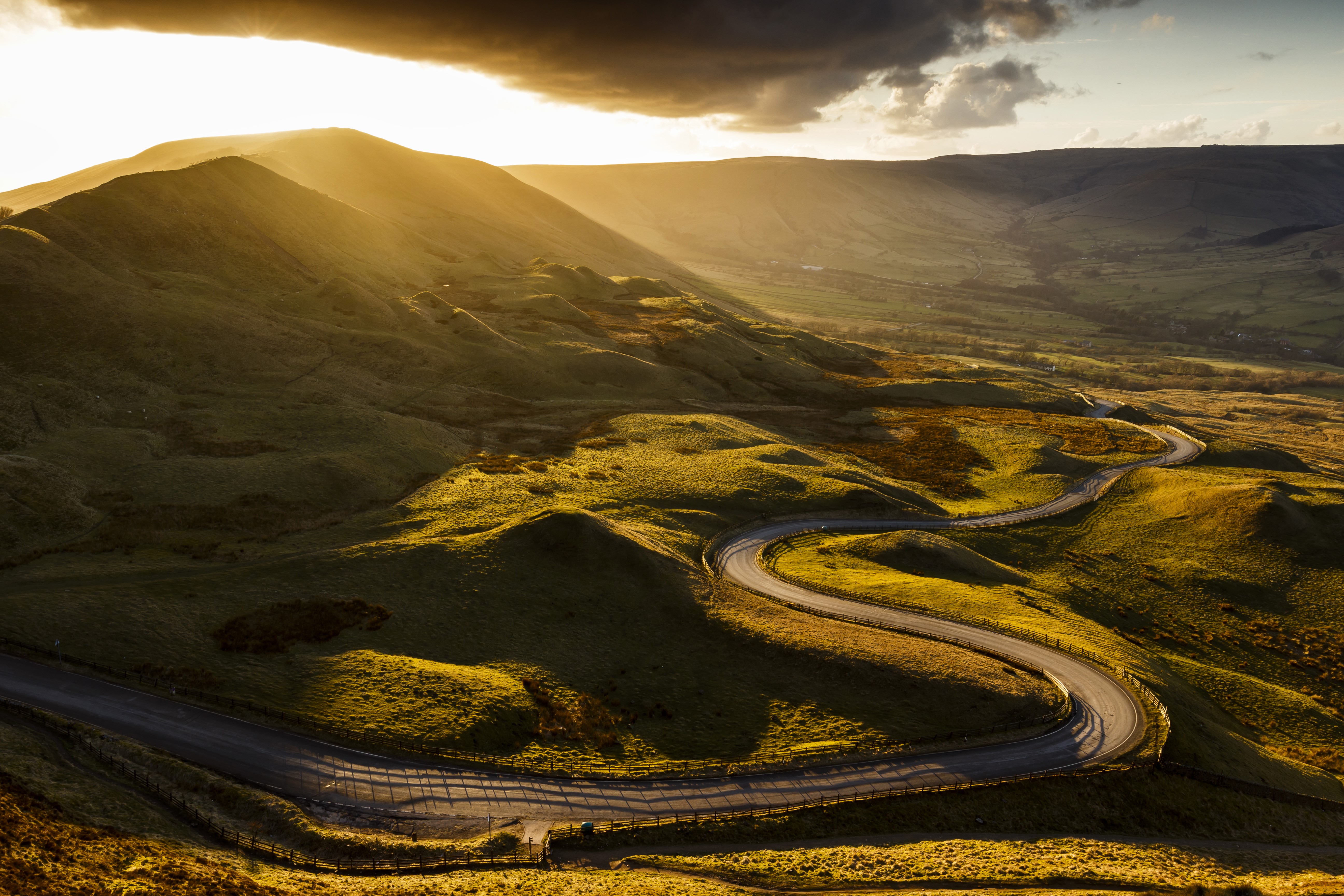 Mam Tor Castleton Derbyshire United Kingdom Road Sunset HD Wallpaper