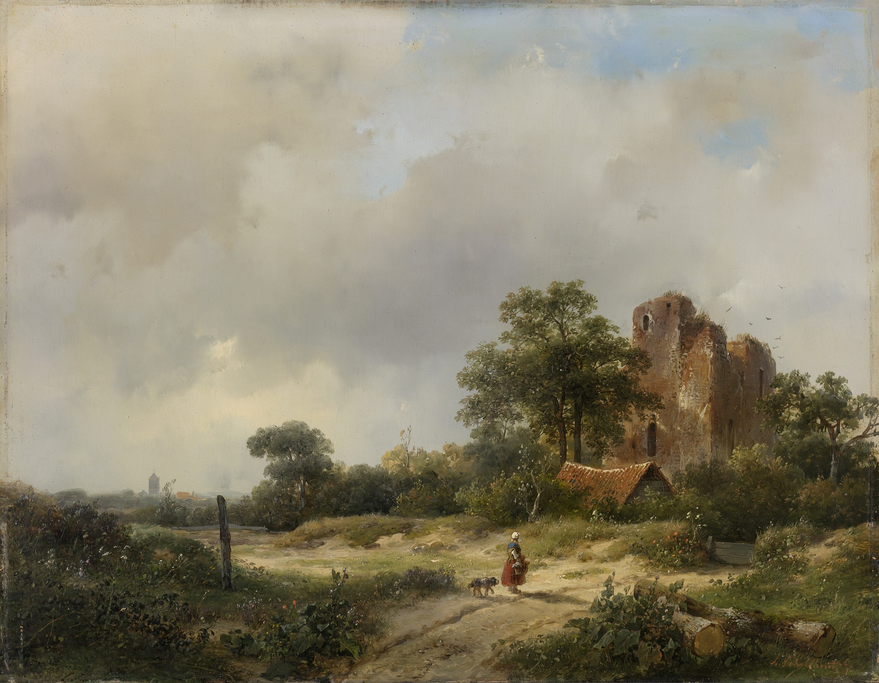 Landscape with the Ruins of Brederode Castle by Andreas Schelfhout HD Wallpaper