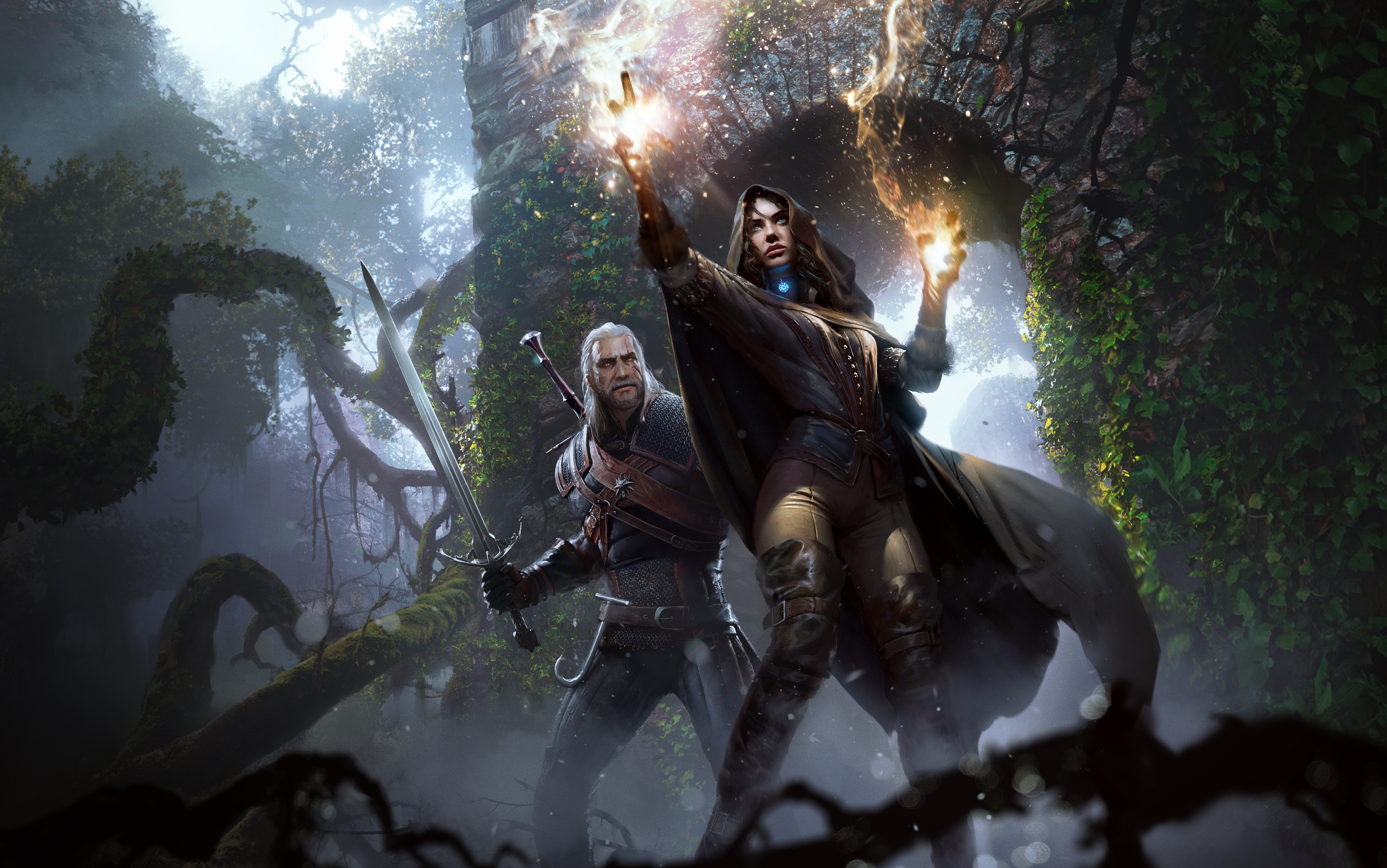 Geralt and Yennefer from The Witcher 3: Wild Hunt HD Wallpaper