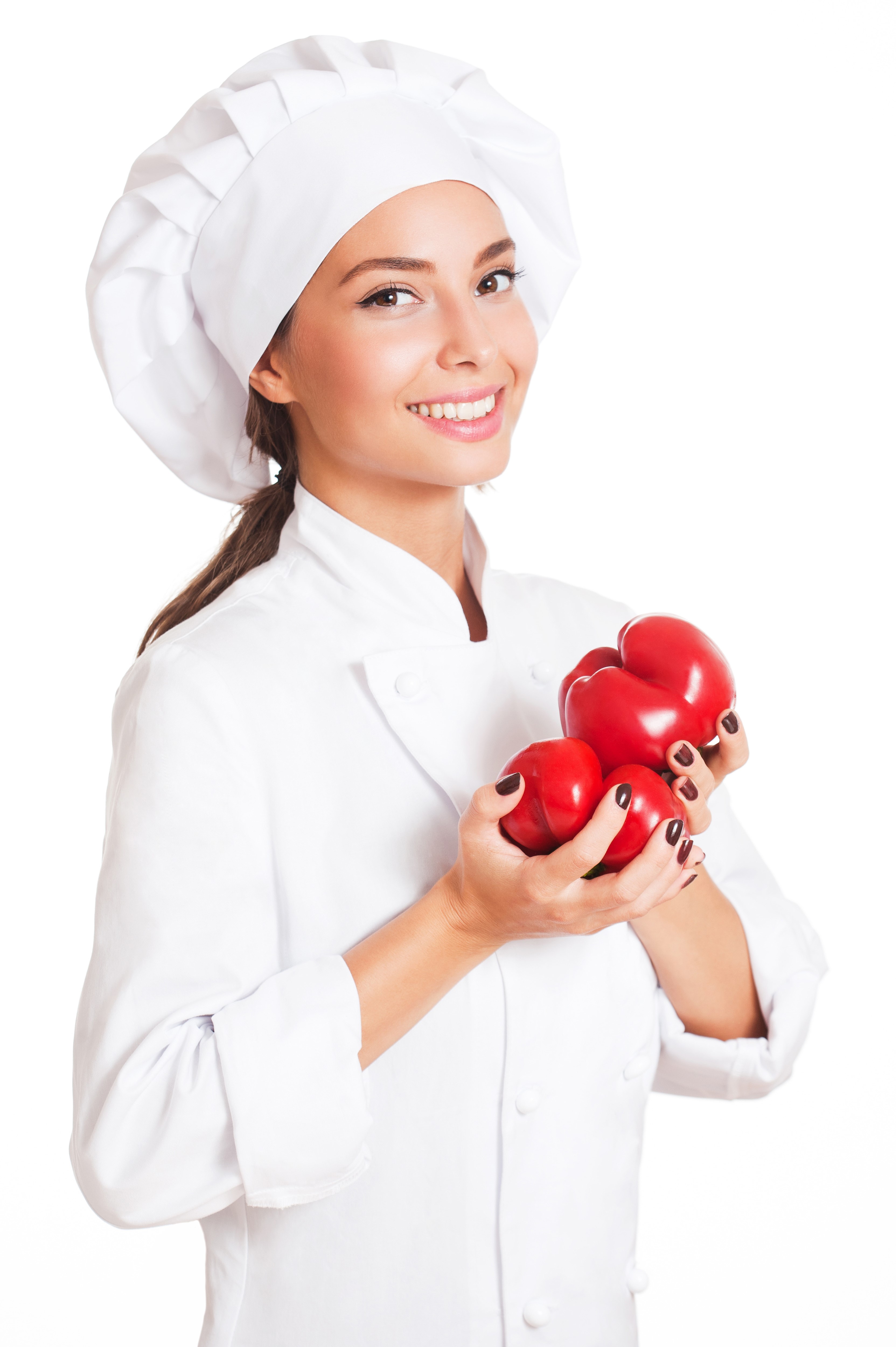 Chef holding red bell peppers HD Phone Wallpaper