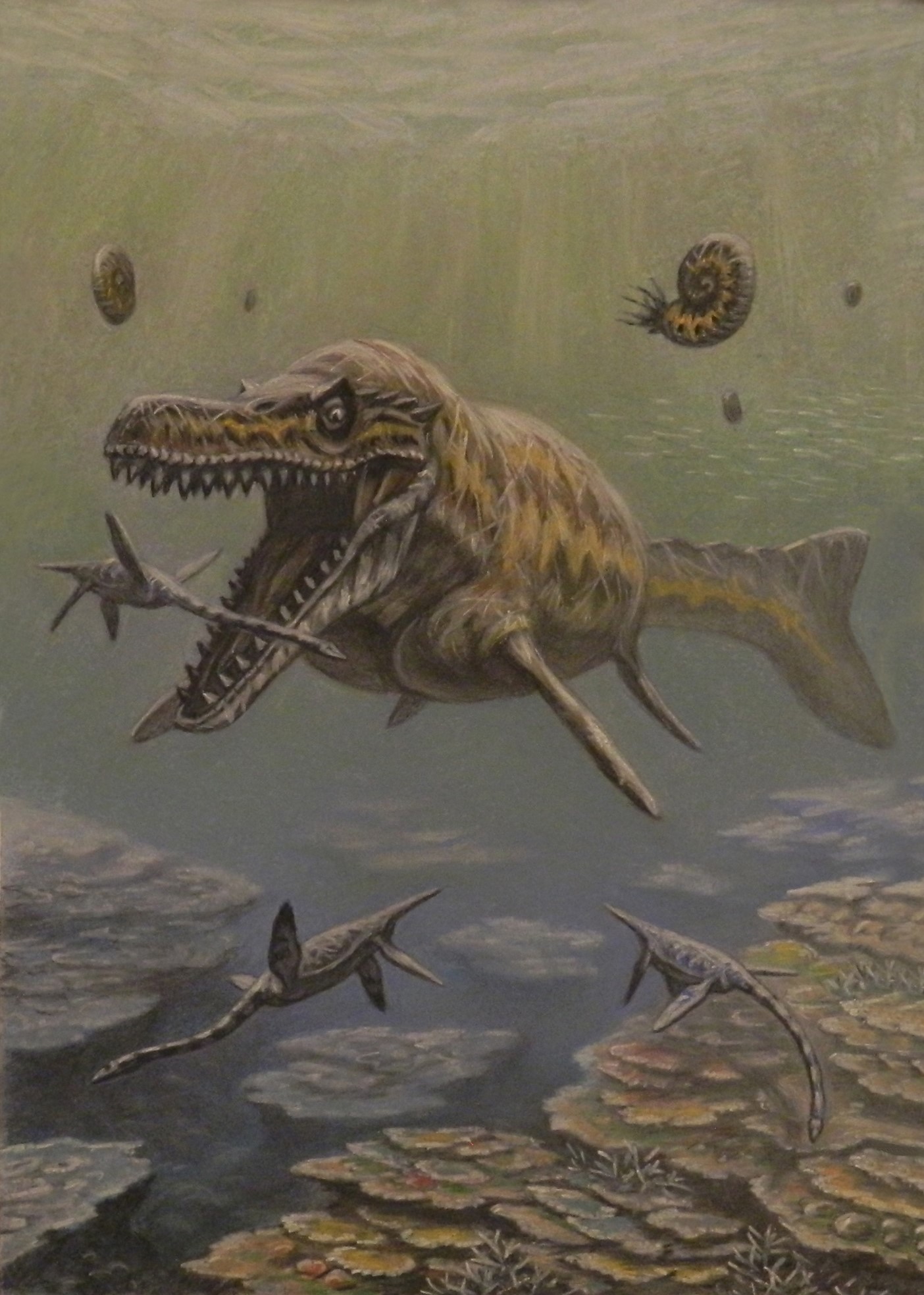 Goronyosaurus nigeriensis hunting Plesiosaurs and Ammonites HD Phone Wallpaper