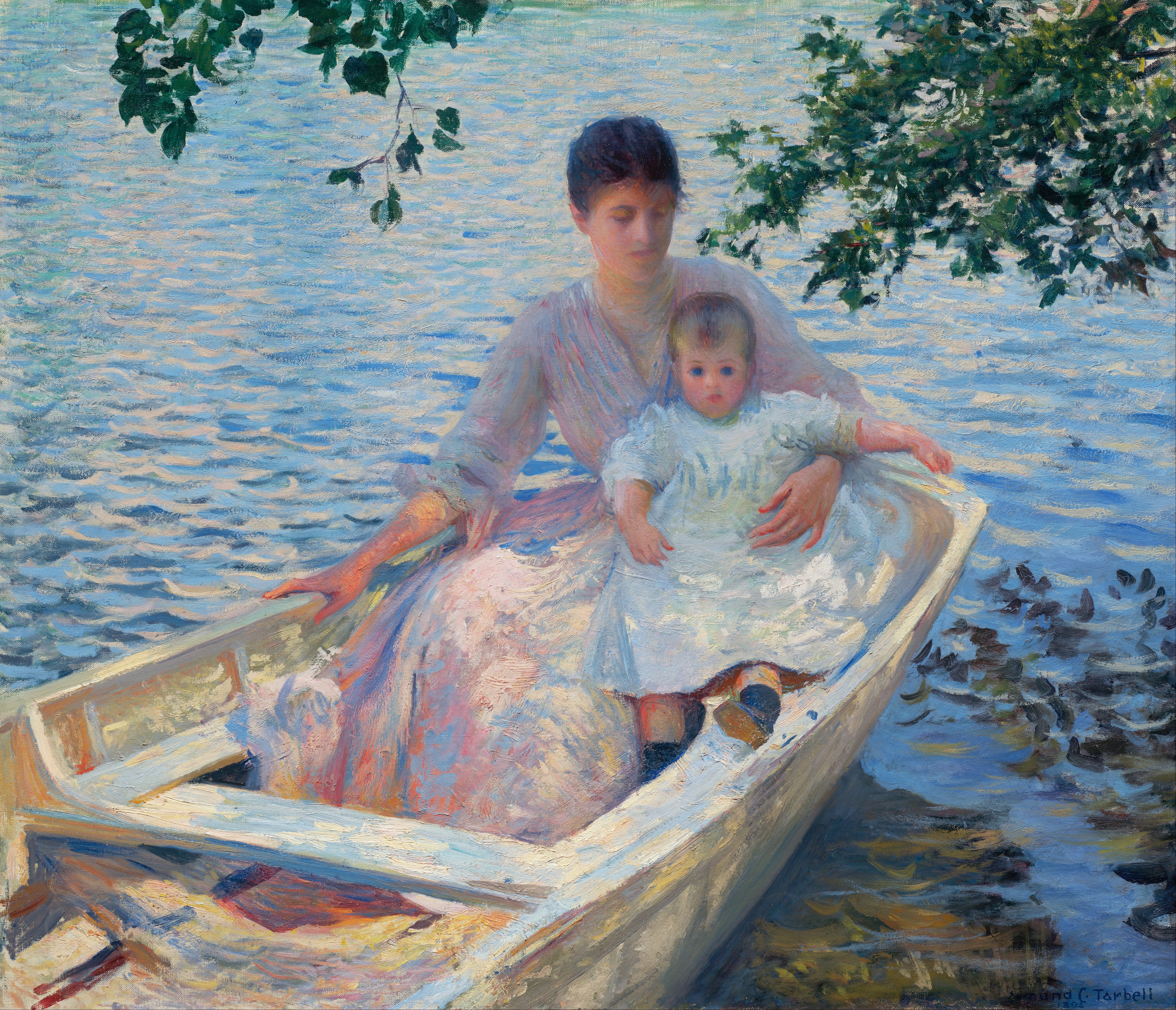 Mother and Child in a Boat by Edmund Charles Tarbell HD Wallpaper