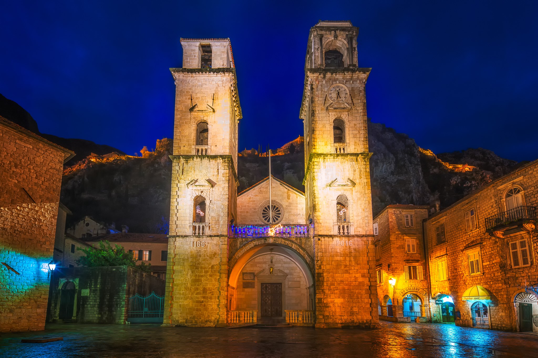 Kotor Cathedral in Montenegro at Night HD Wallpaper