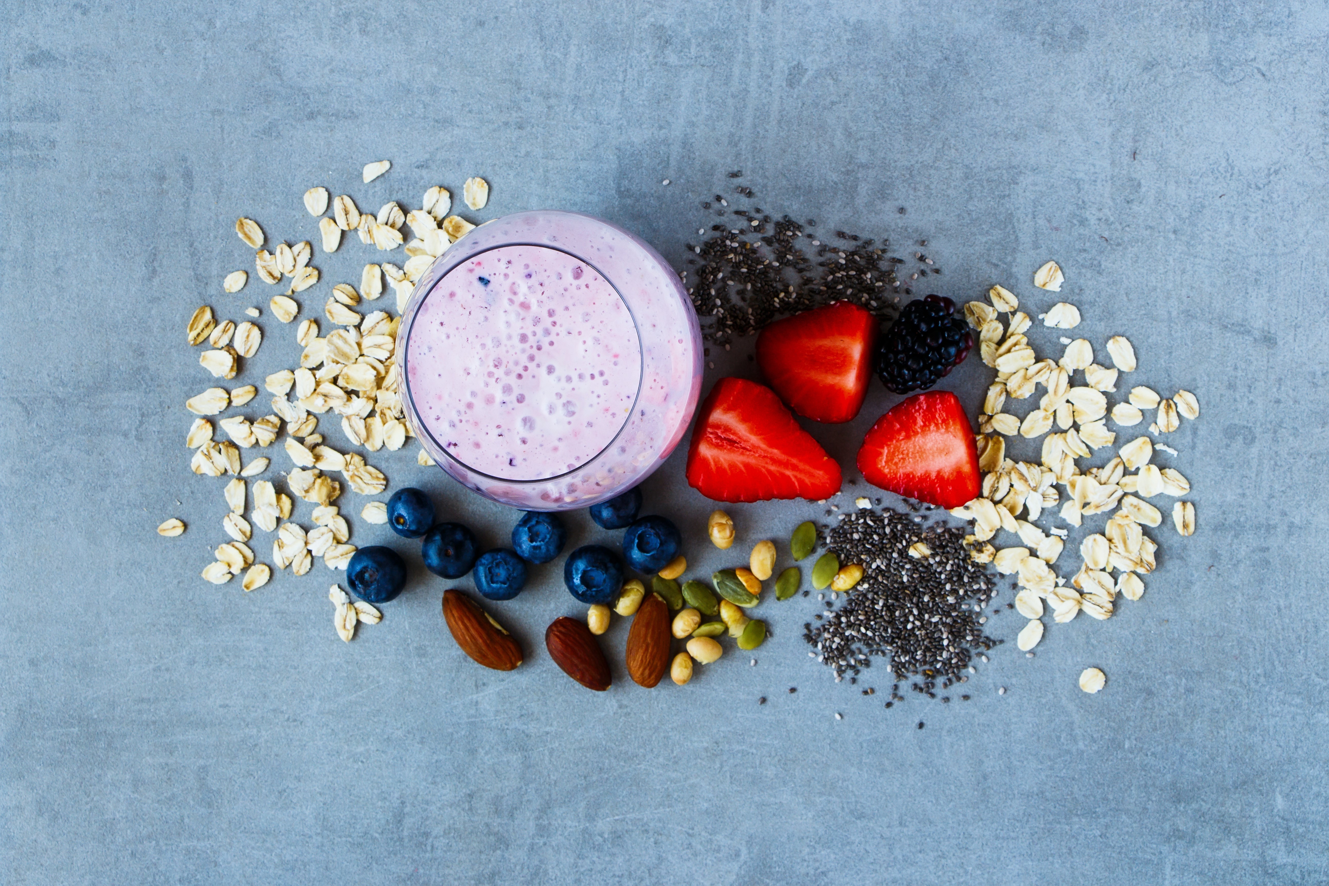 Smoothie with Berries, Nuts, and Oats HD Wallpaper