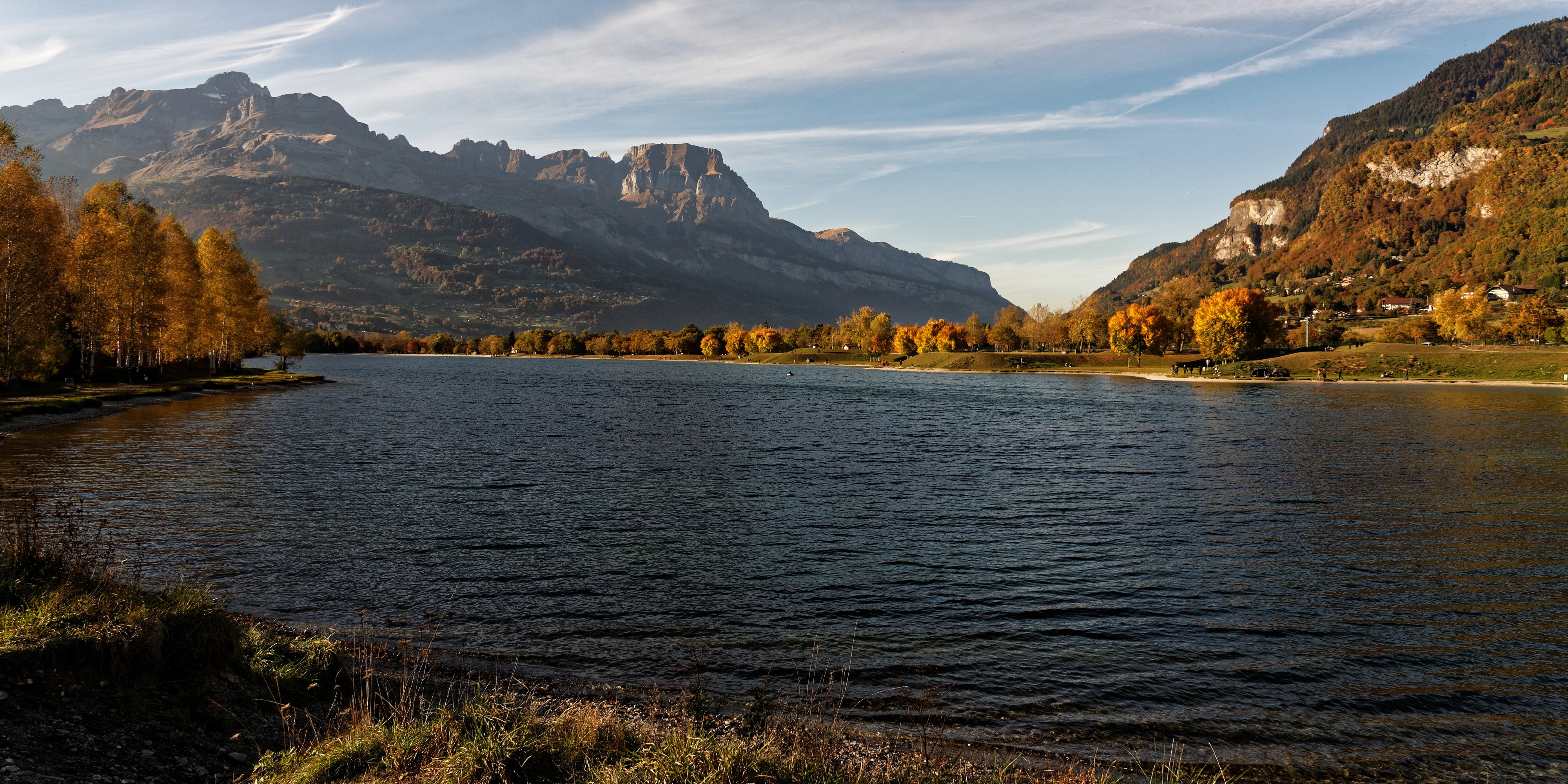 Autumn landscape with mountains and lake in France HD Wallpaper