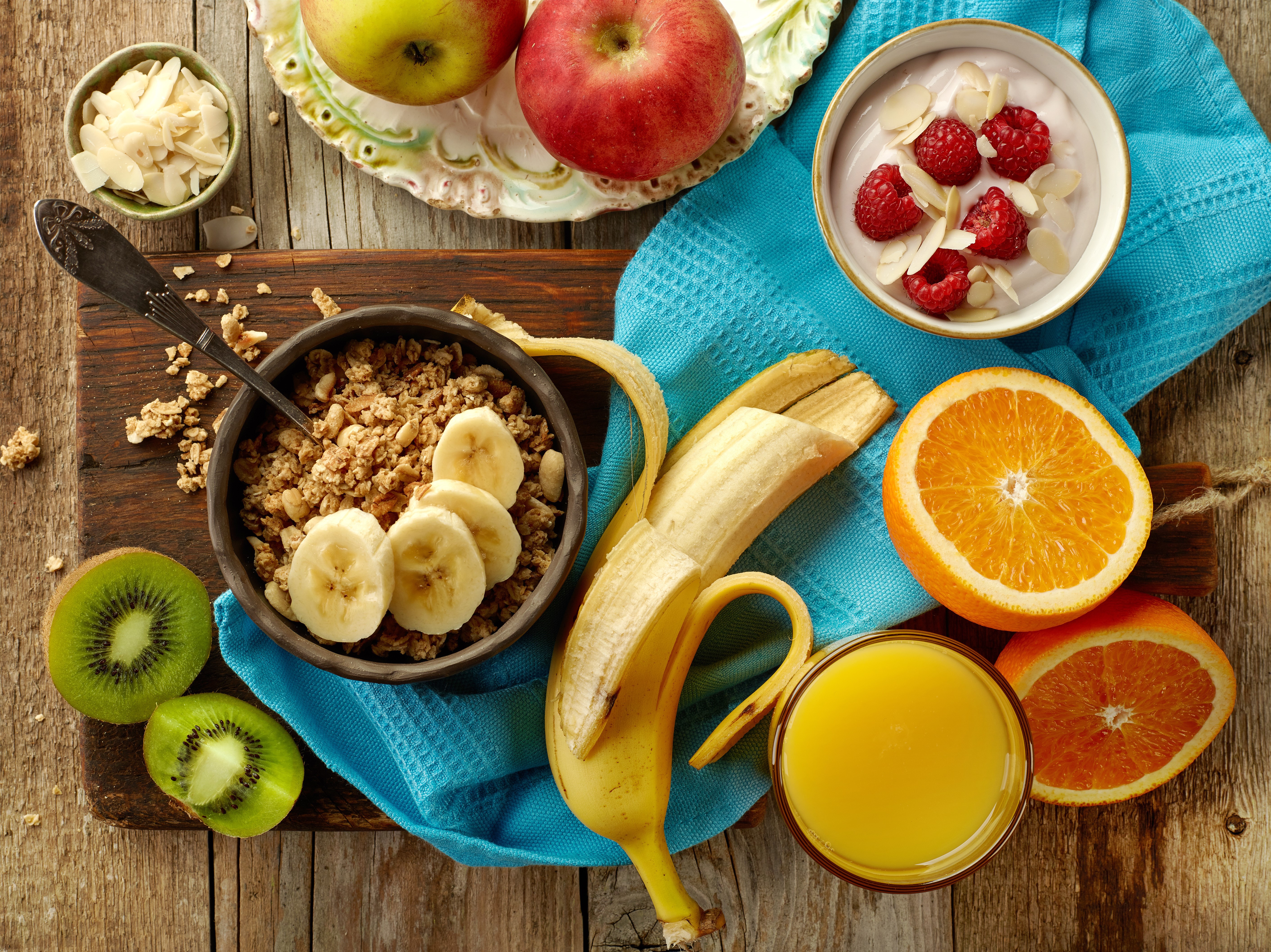 Healthy Breakfast with Muesli, Fruits, and Yogurt HD Wallpaper