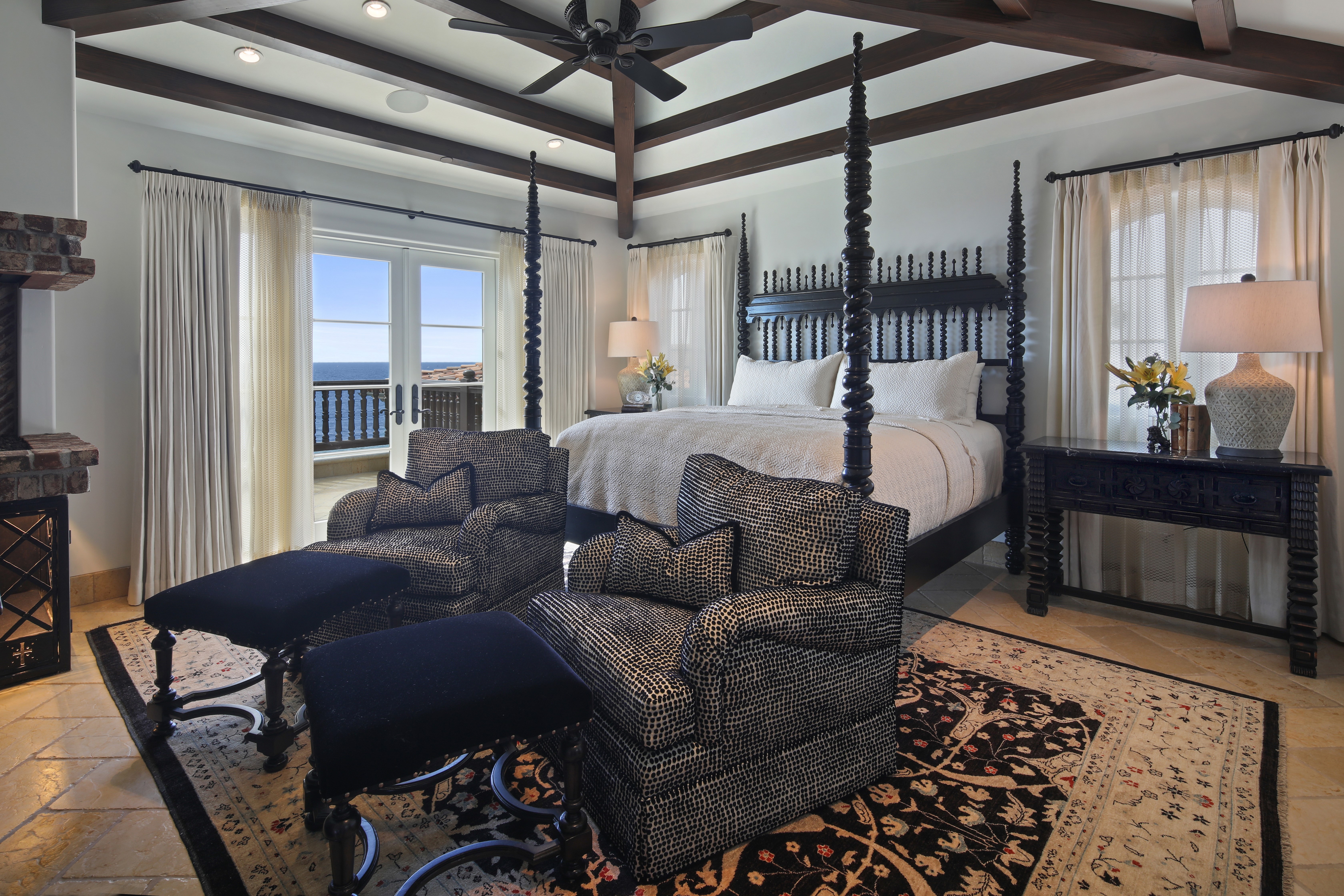 Bedroom with Four-Poster Bed and Ocean View HD Wallpaper