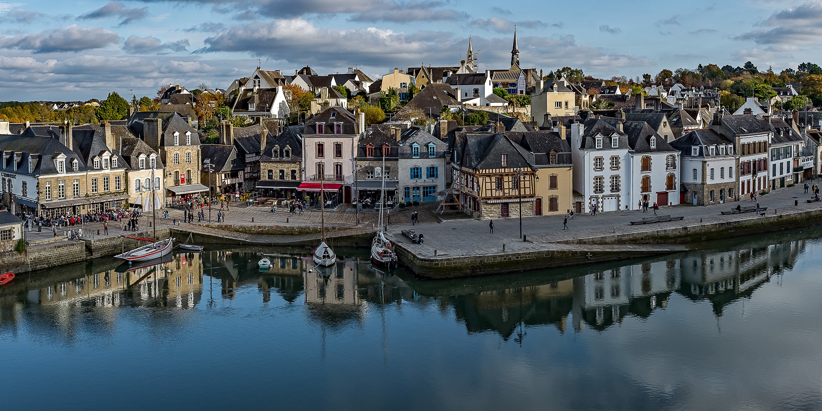 Auray Brittany France Houses on River Marina HD Wallpaper