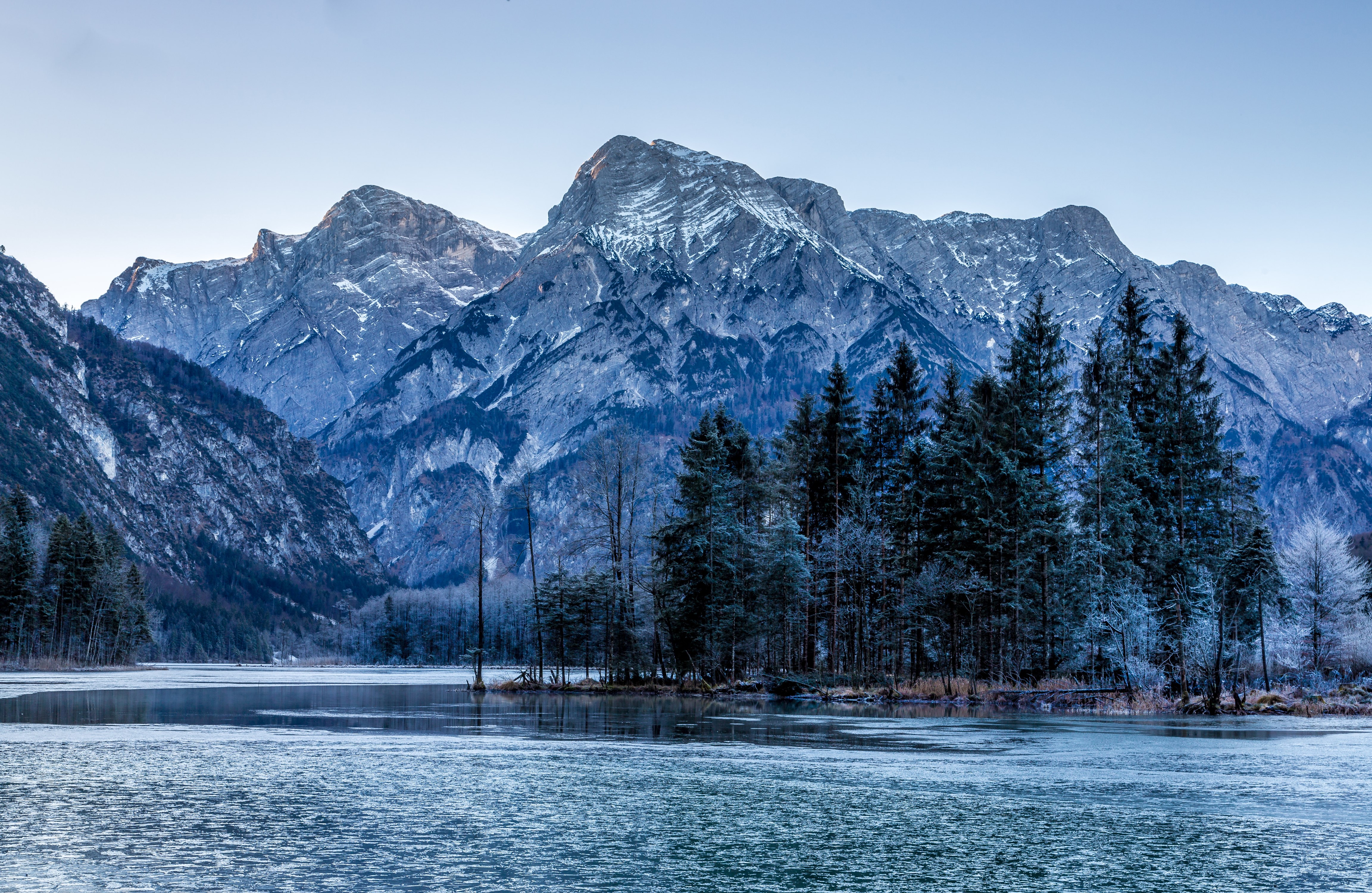 4K Almsee Austria Mountains Lake Trees HD Wallpaper