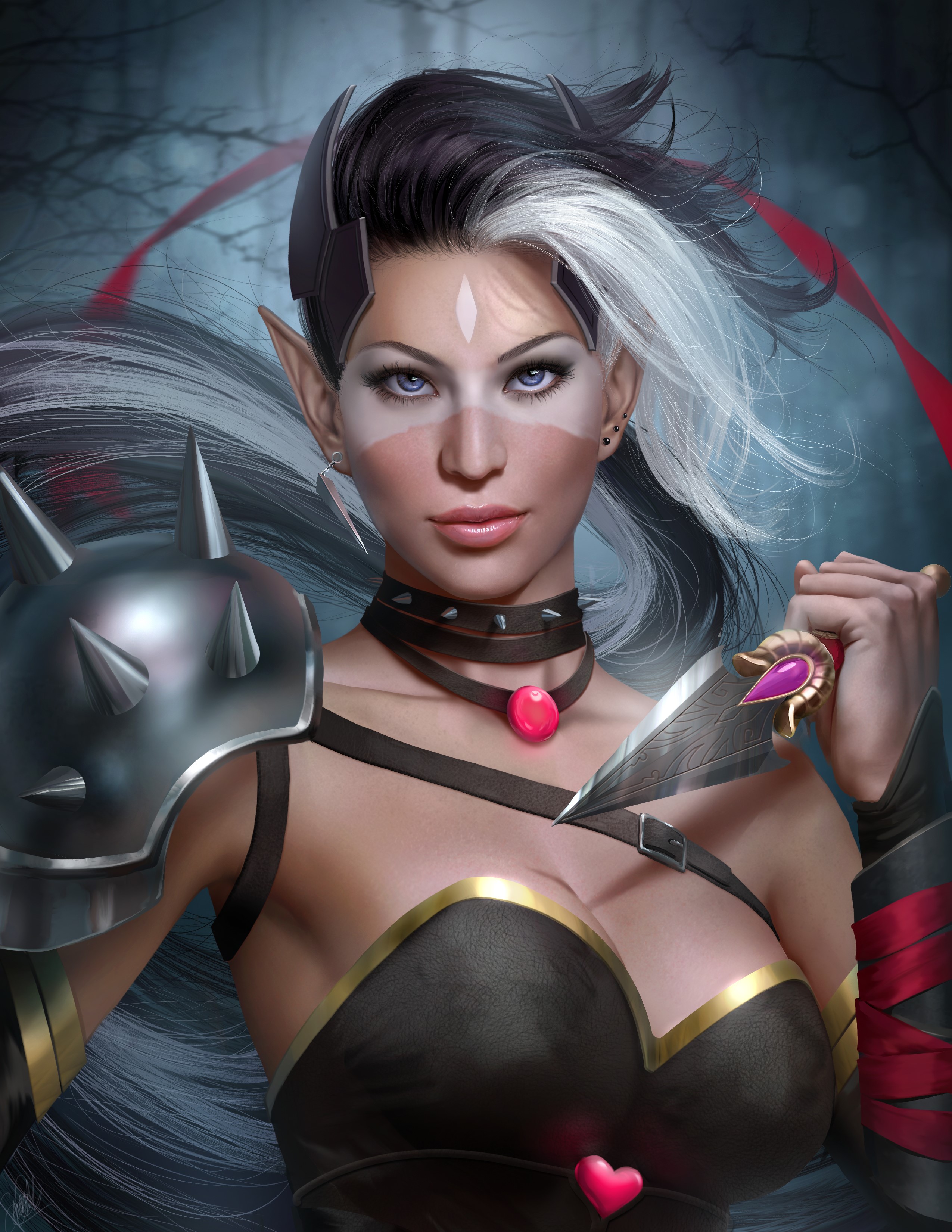Elf warrior with knife and spiked armor HD Phone Wallpaper
