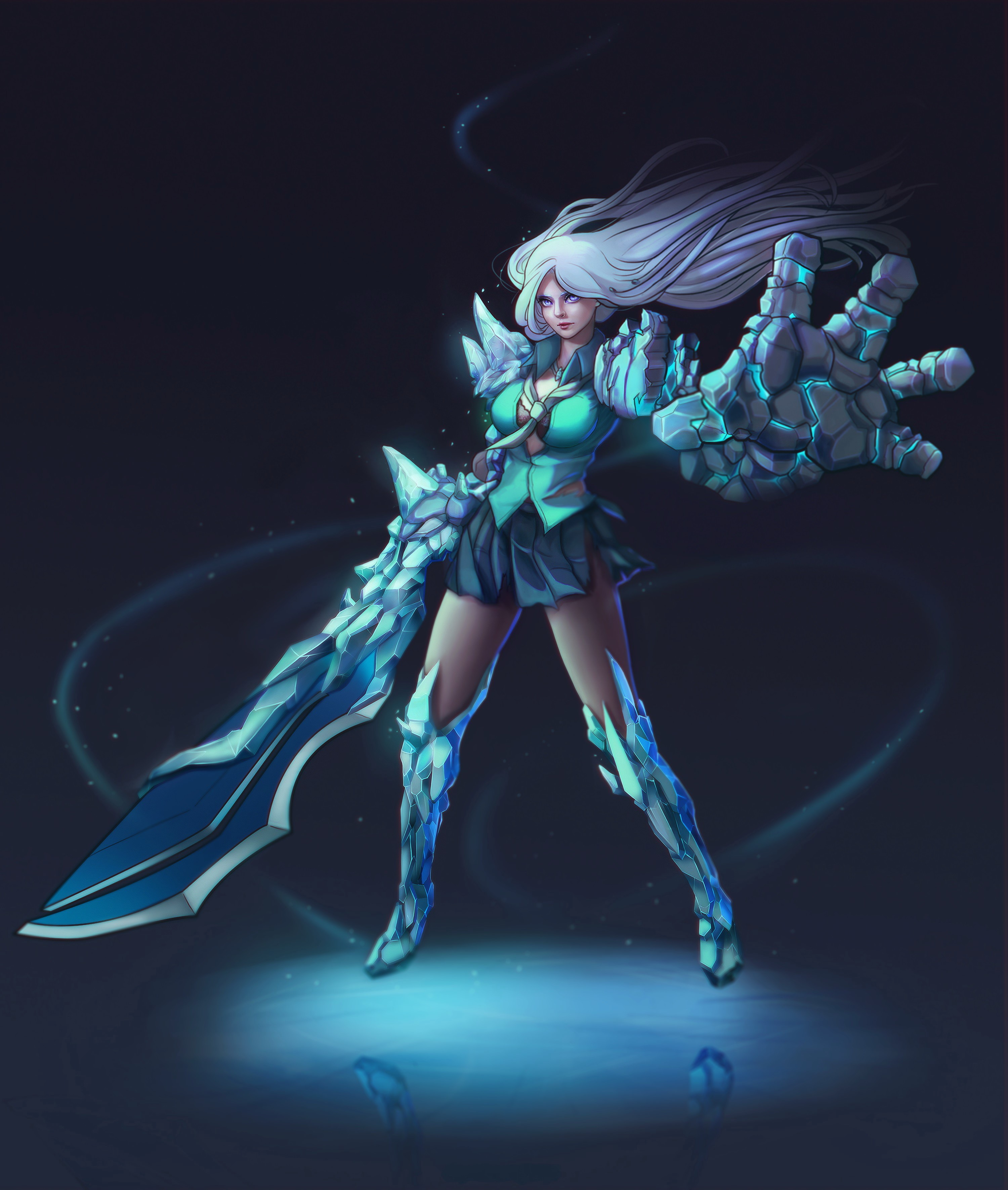 Warrior with ice armor and sword HD Wallpaper