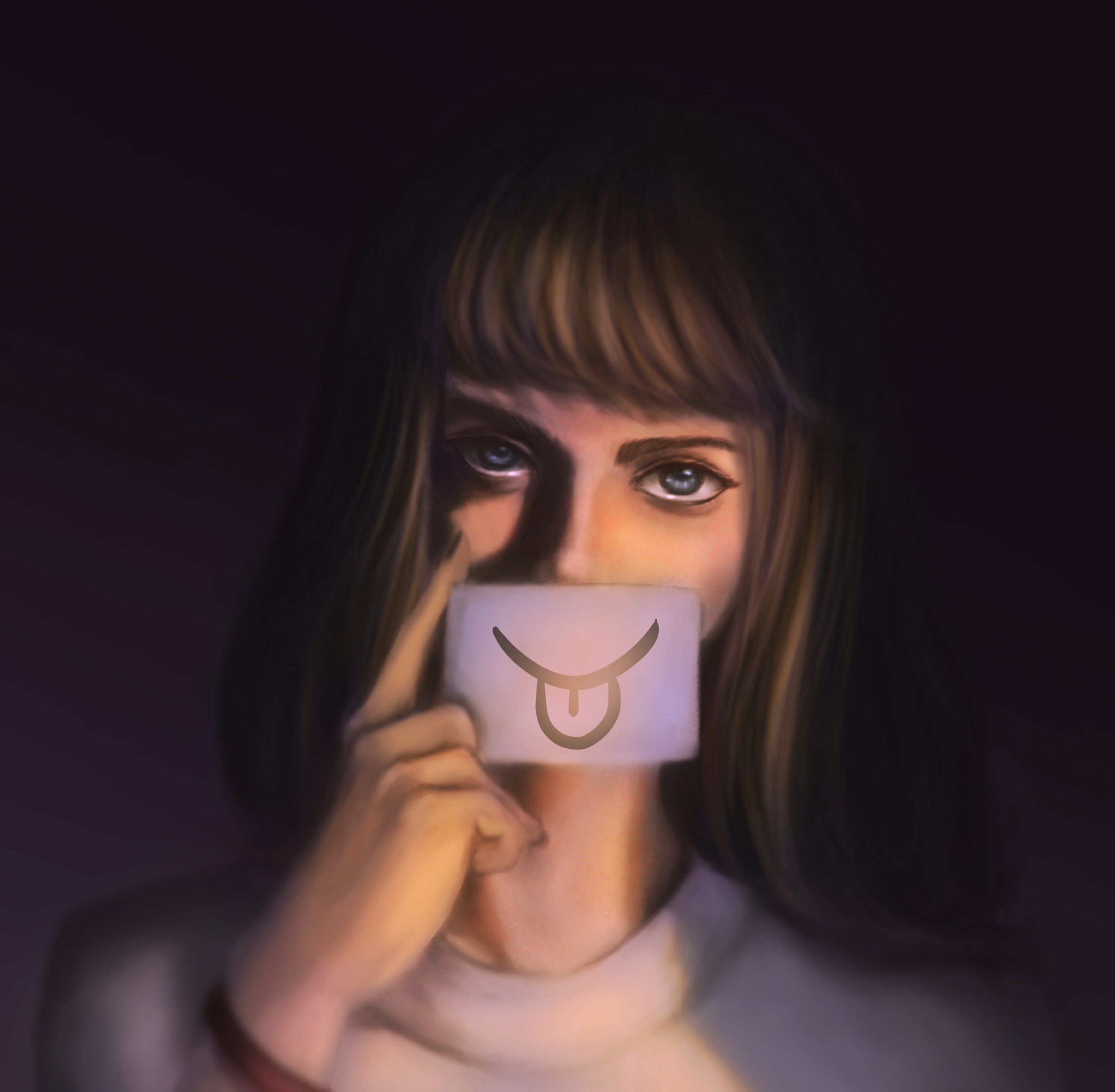 Painting of a woman with a drawing of a tongue on a card HD Wallpaper