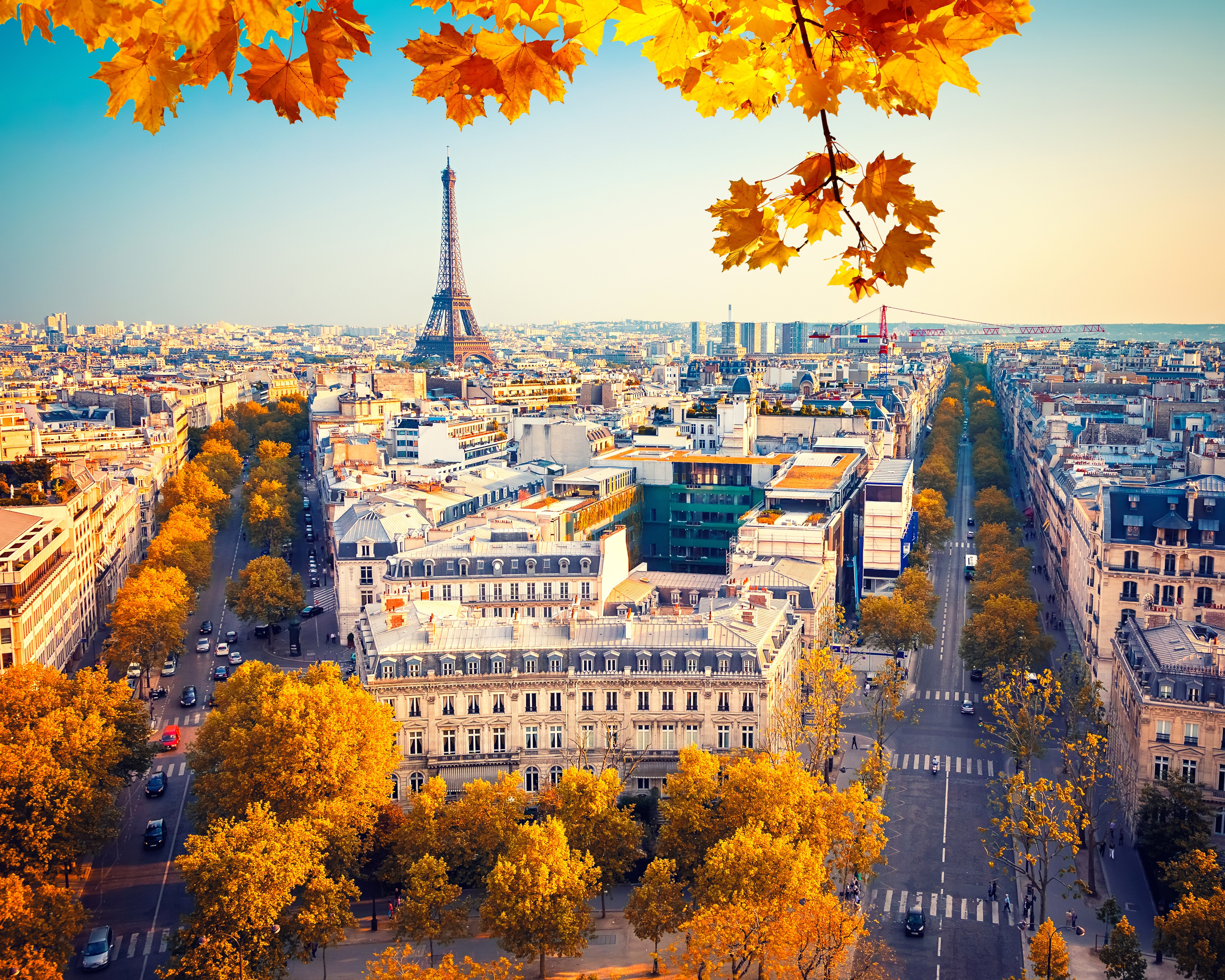 Parisian street with Eiffel Tower in autumn HD Wallpaper