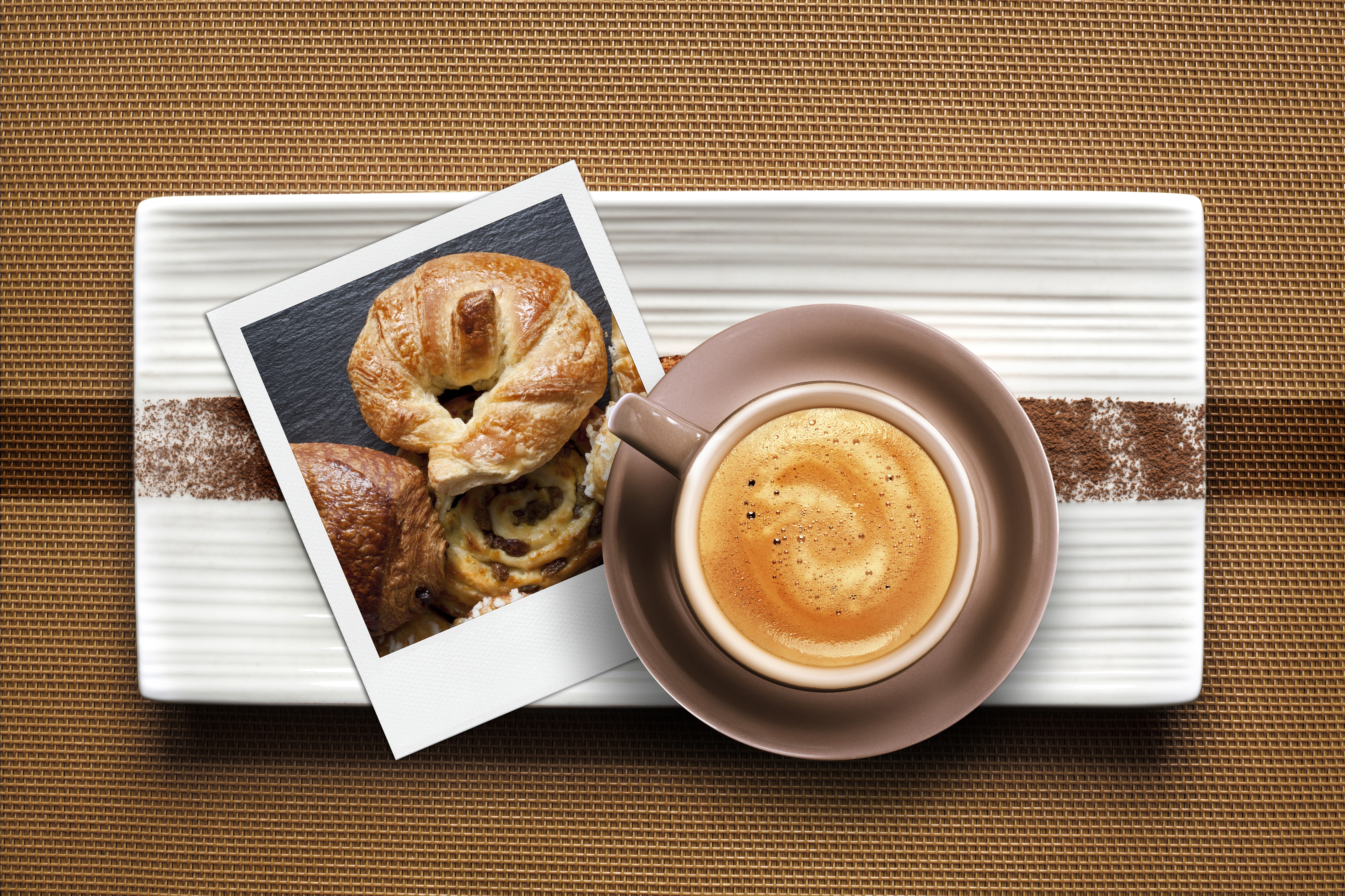 Coffee and Croissants on a Tray HD Wallpaper