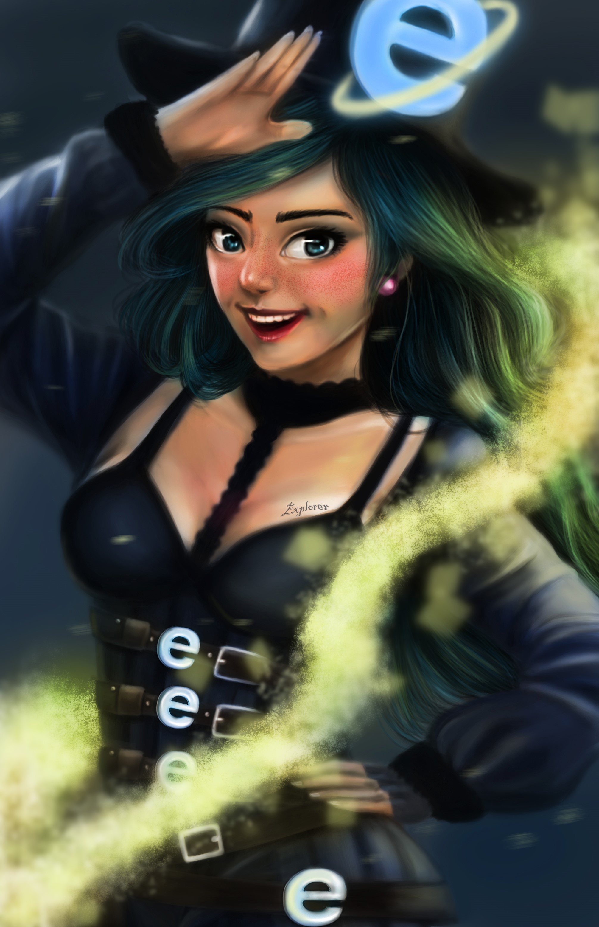 Internet Explorer Witch with Blue 'e' Logo HD Phone Wallpaper