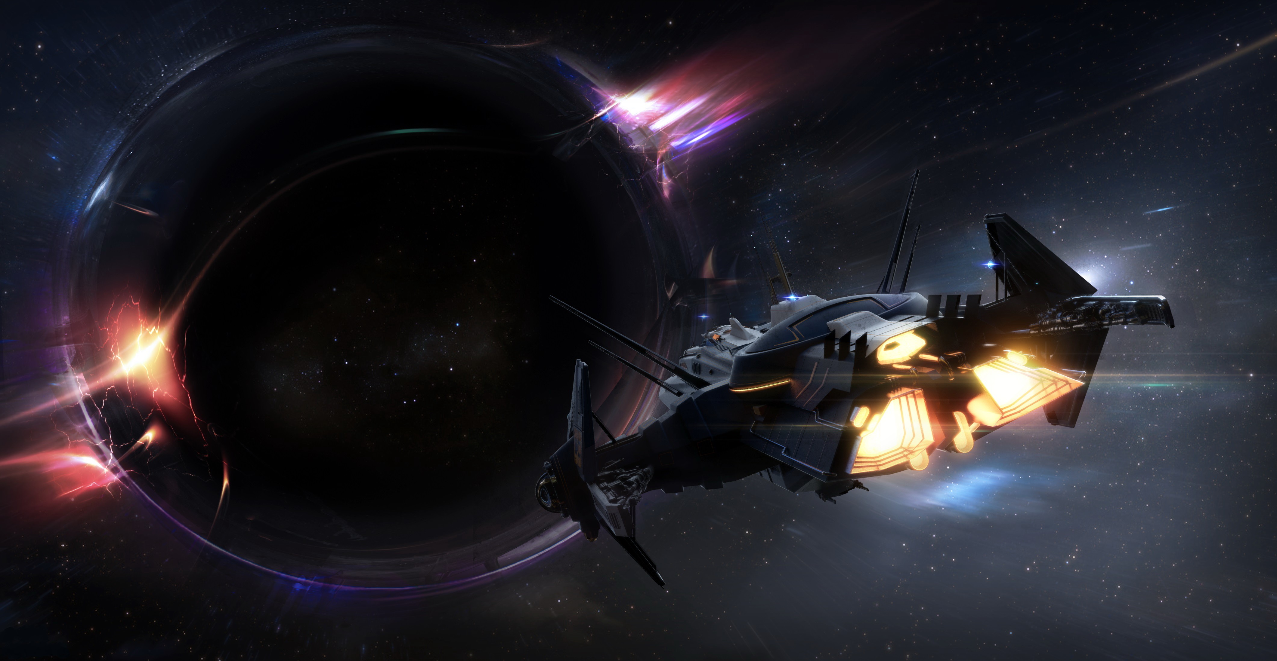Star Citizen Starship near a Black Hole HD Wallpaper