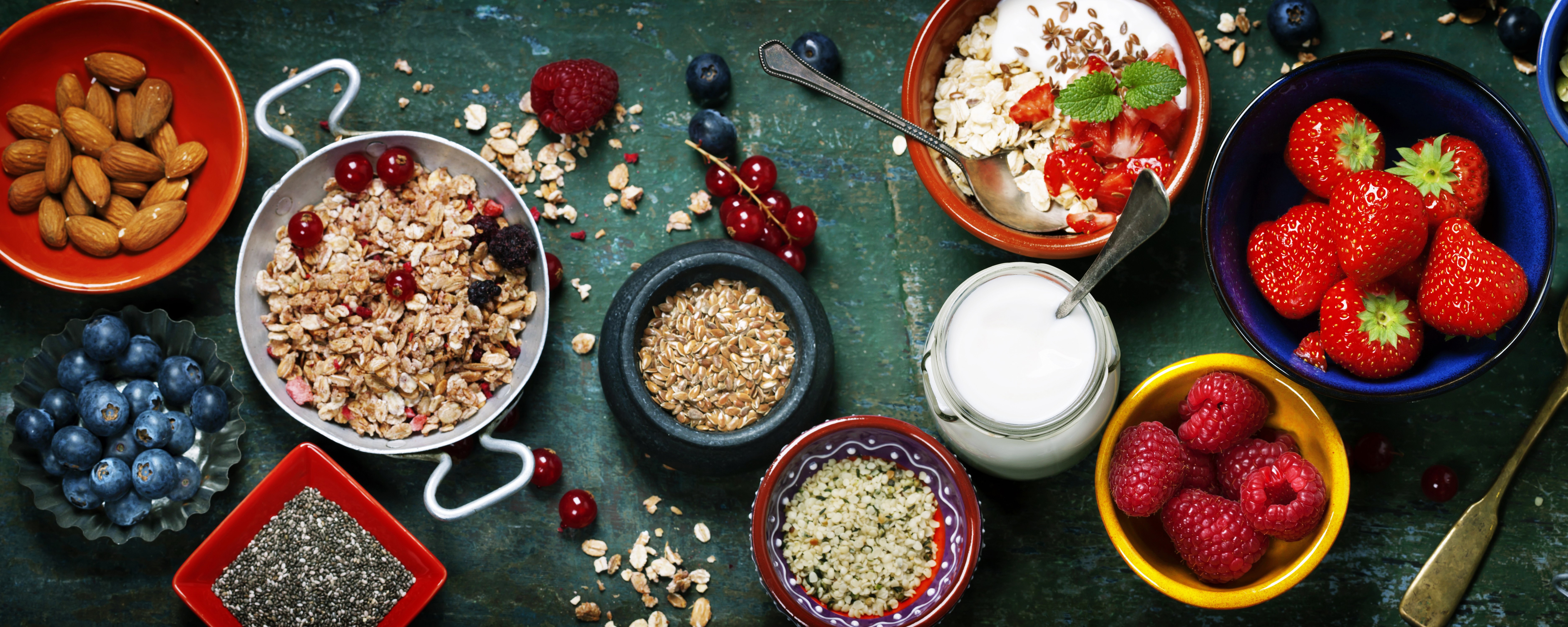 Healthy Breakfast Bowl with Berries and Nuts HD Wallpaper