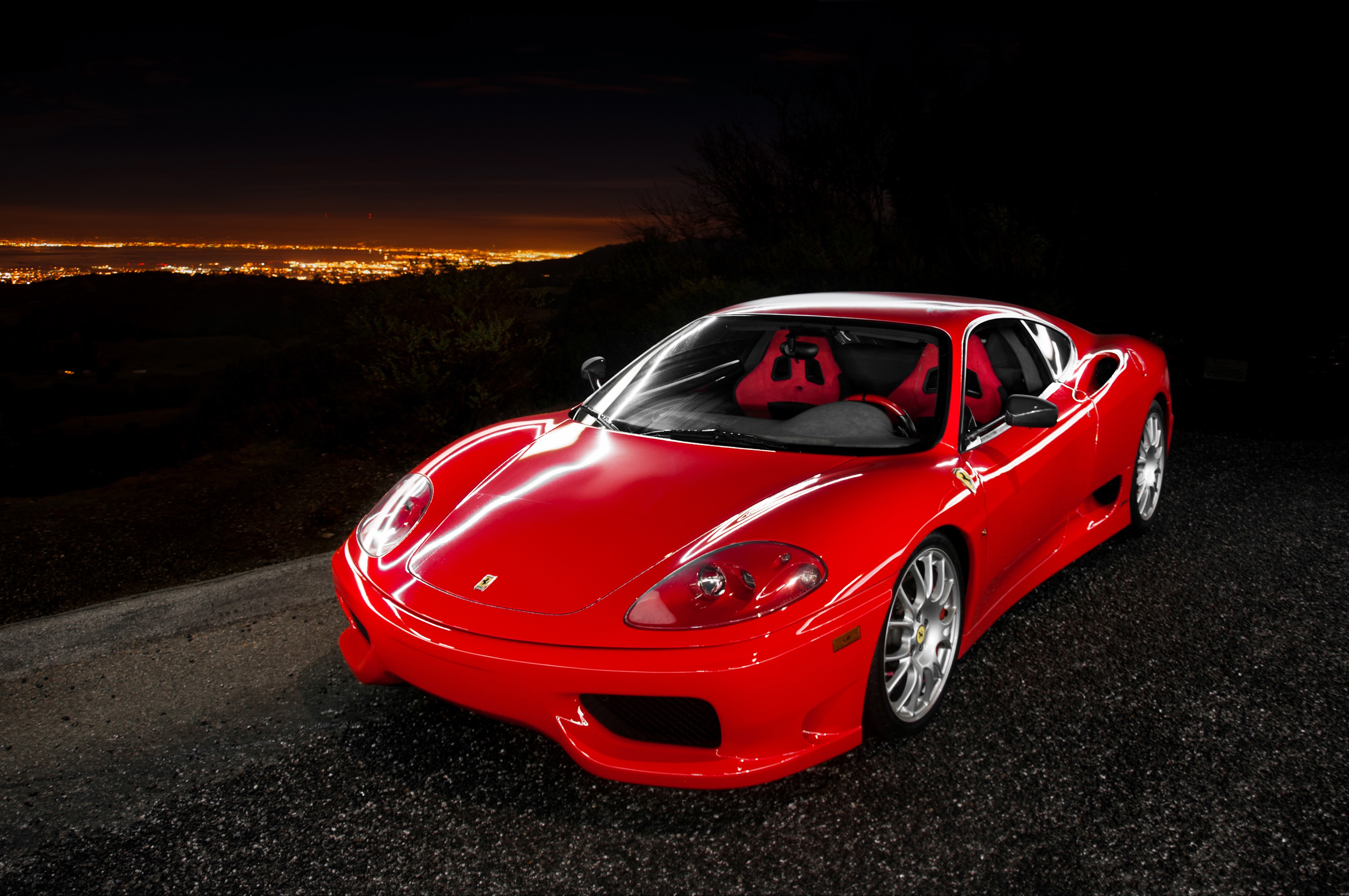 Red Ferrari 4-10 Challenge Stradale at Night HD Wallpaper