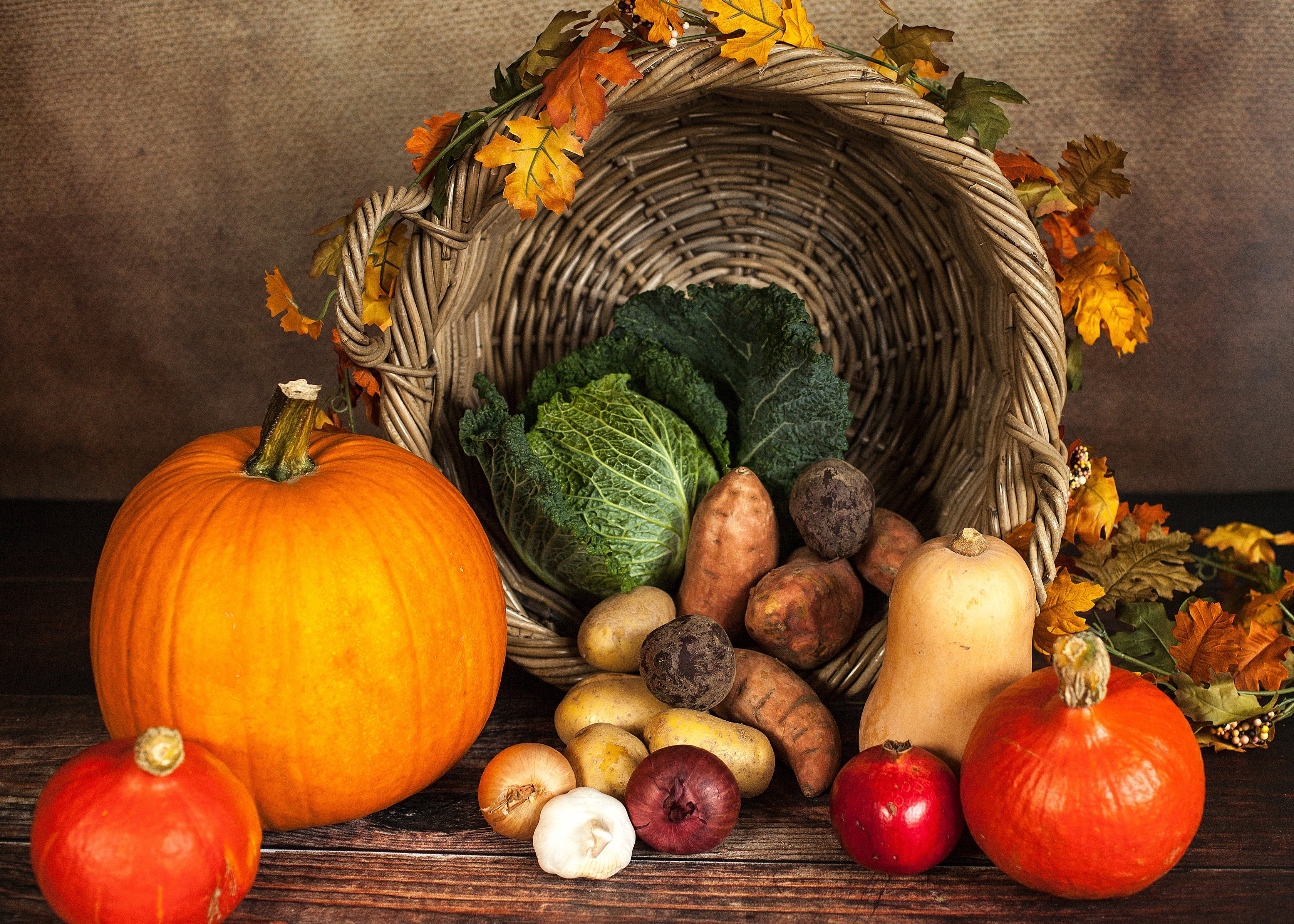 Cornucopia of autumn vegetables and fruits HD Wallpaper