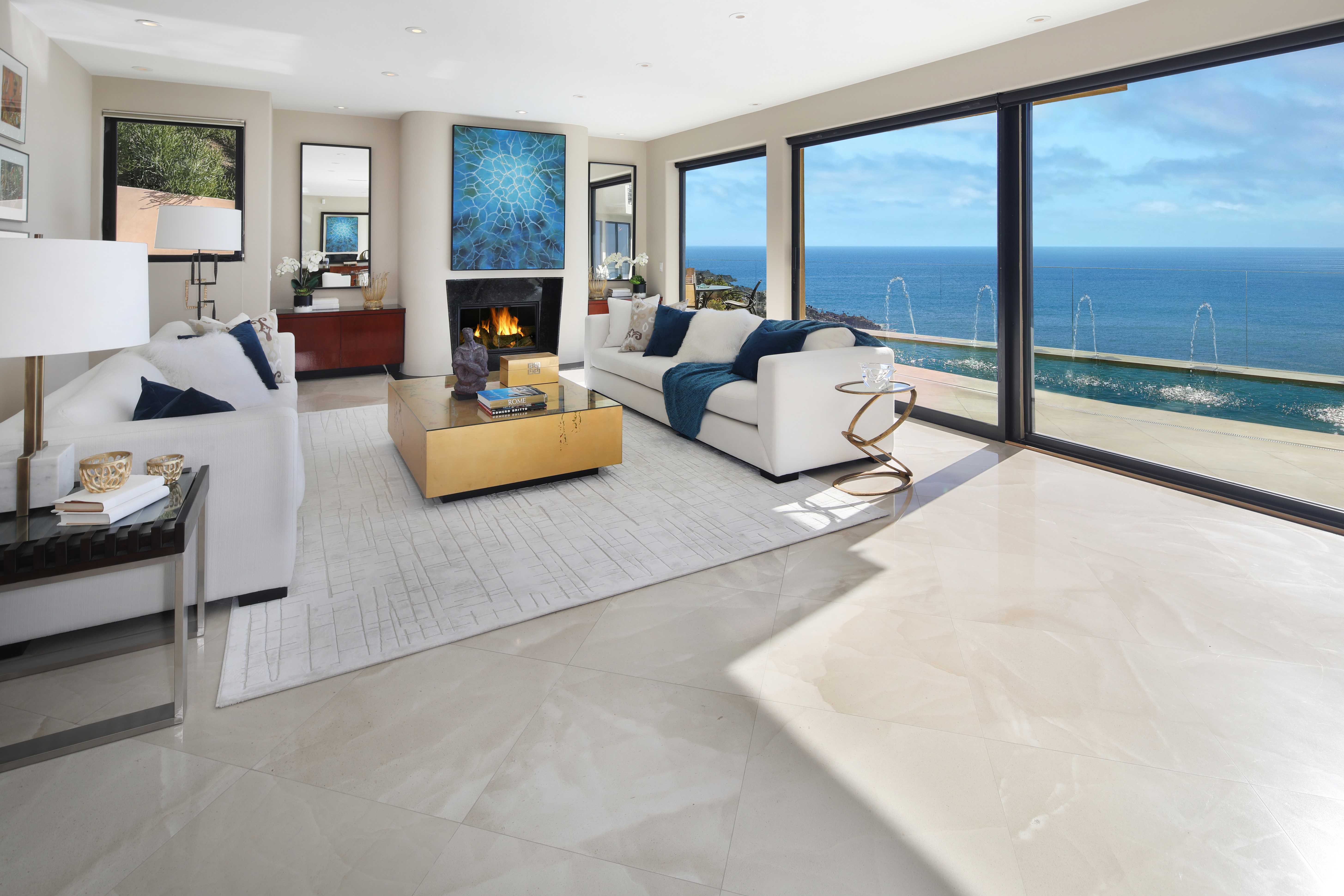 Living room with ocean view HD Wallpaper