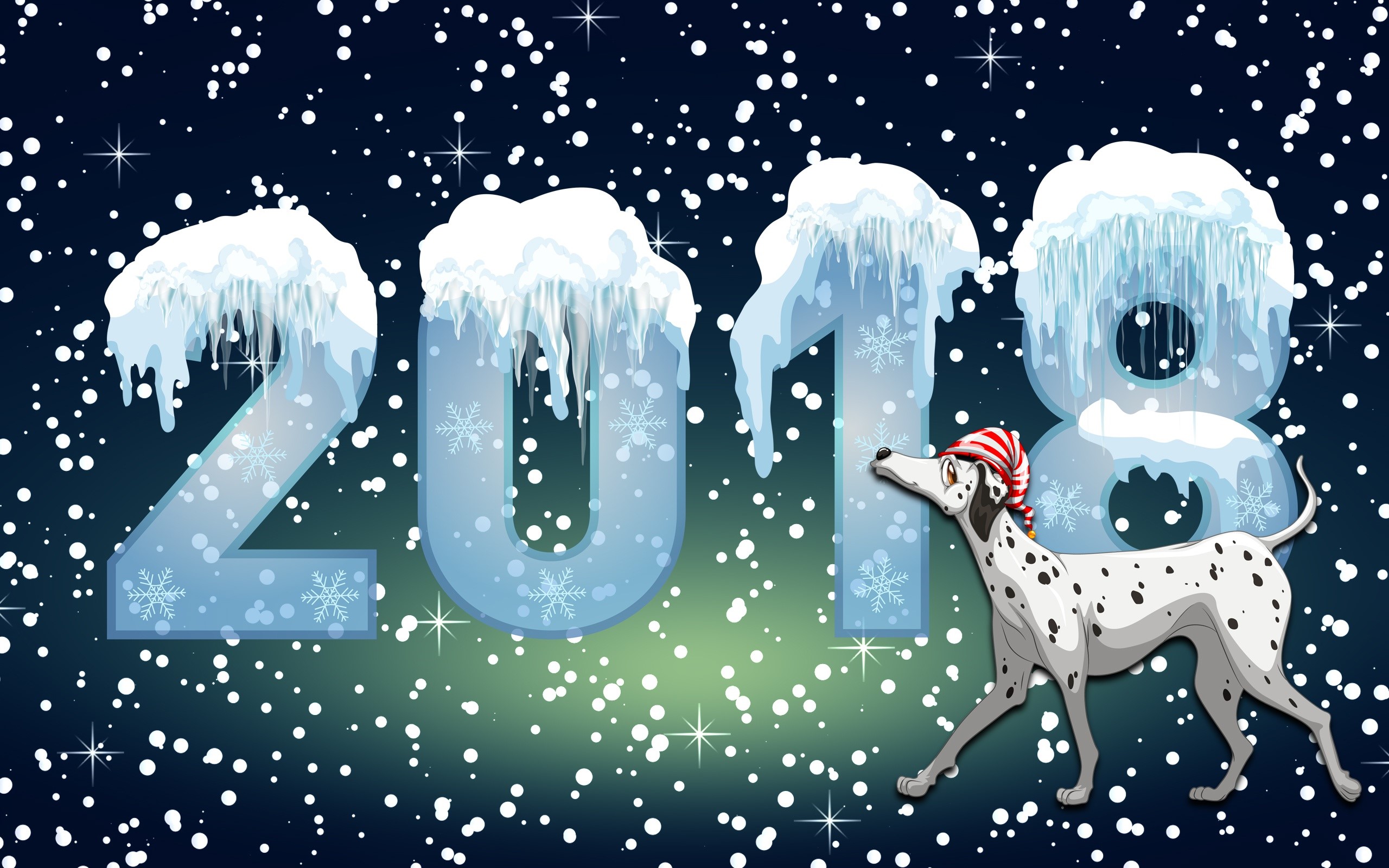 Dalmatian dog with 2018 ice numbers and snowflakes HD Wallpaper